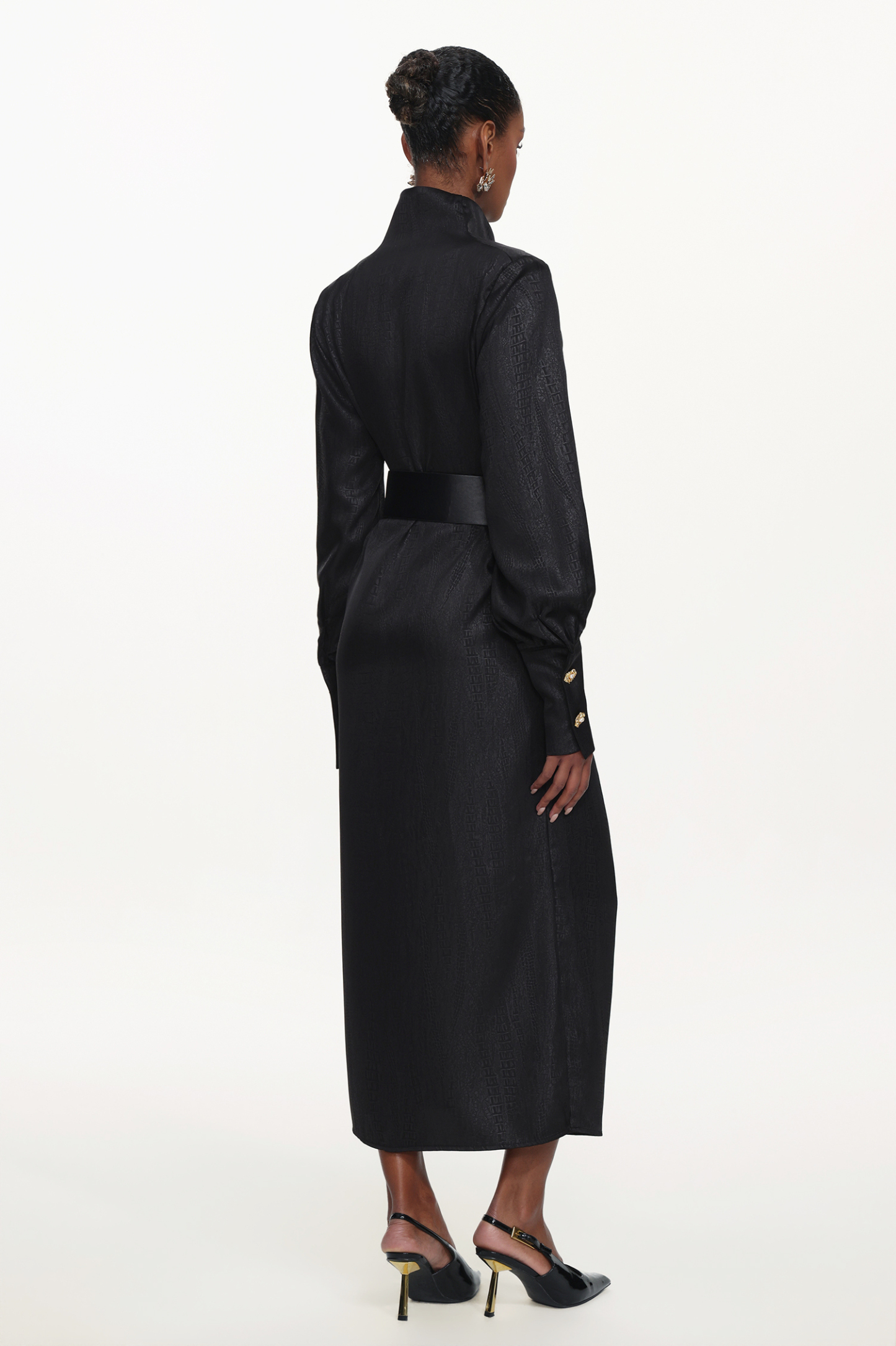 Indi Chic Contour Cowl Neck Long Sleeve Belted Maxi Dress