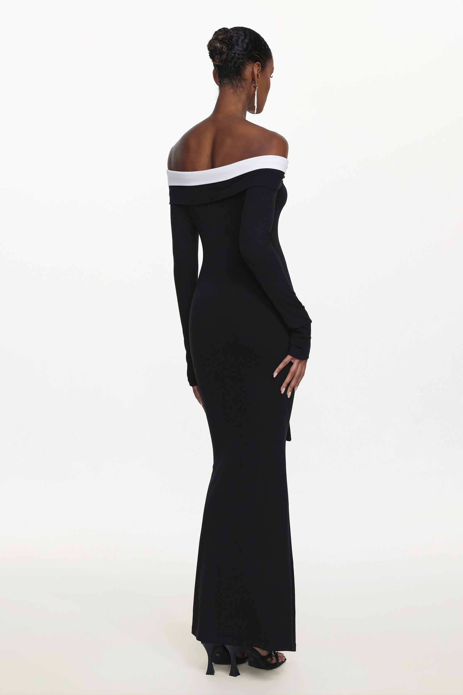 Glylah Elegant Contour Off Shoulder Long Sleeve Contrast Floral Maxi Dress