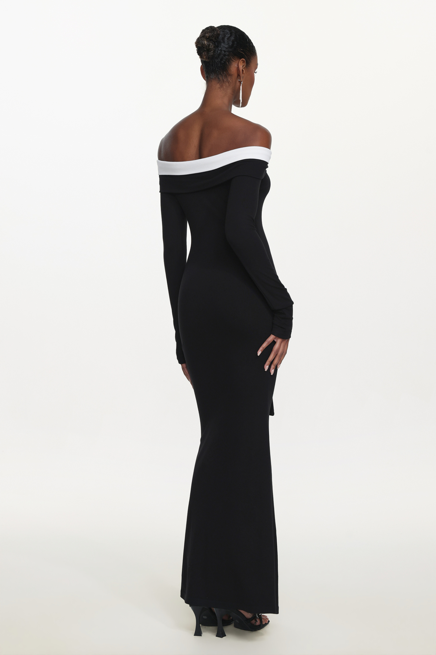 Glylah Elegant Contour Off Shoulder Long Sleeve Contrast Floral Maxi Dress