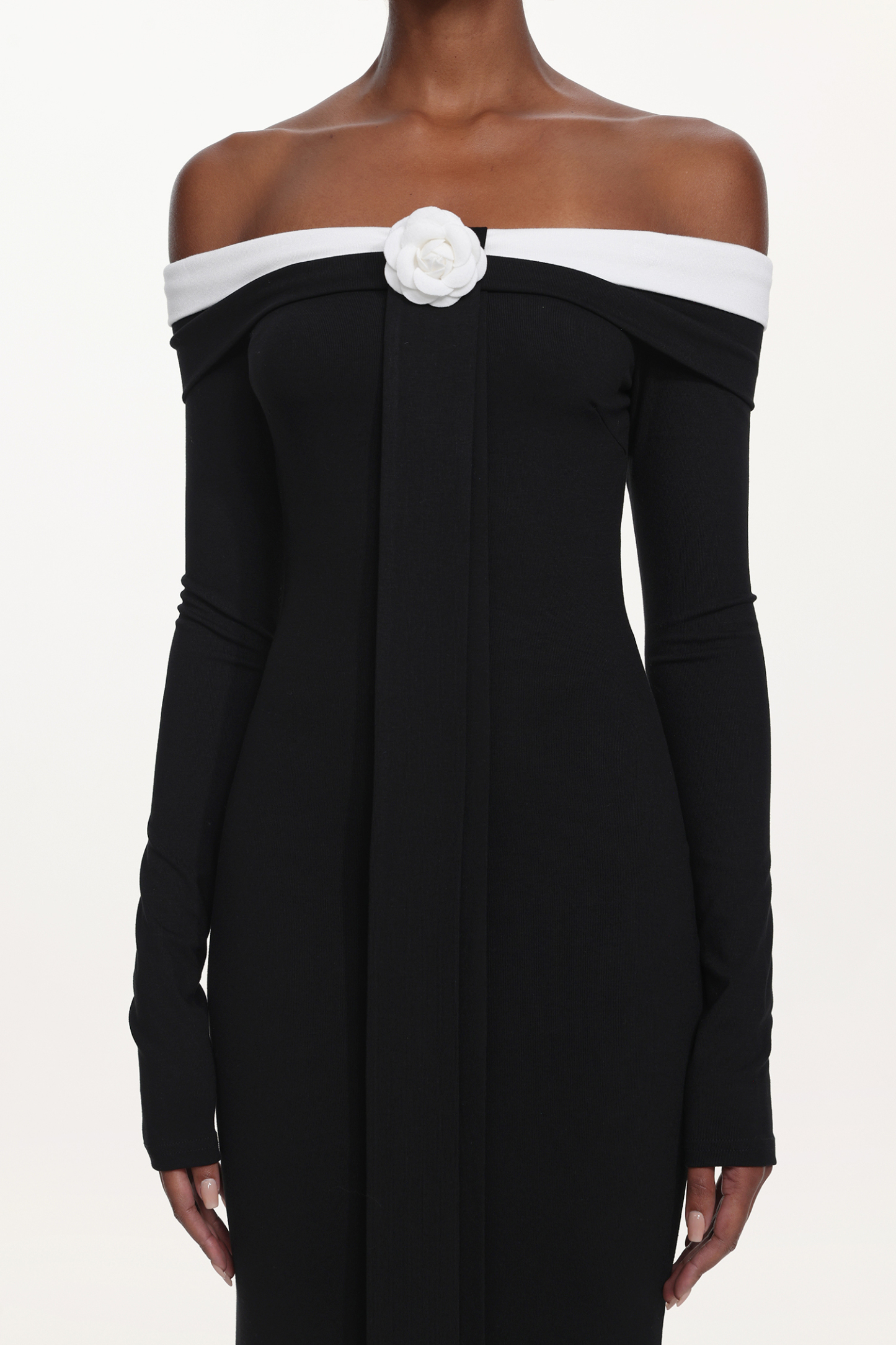 Glylah Elegant Contour Off Shoulder Long Sleeve Contrast Floral Maxi Dress