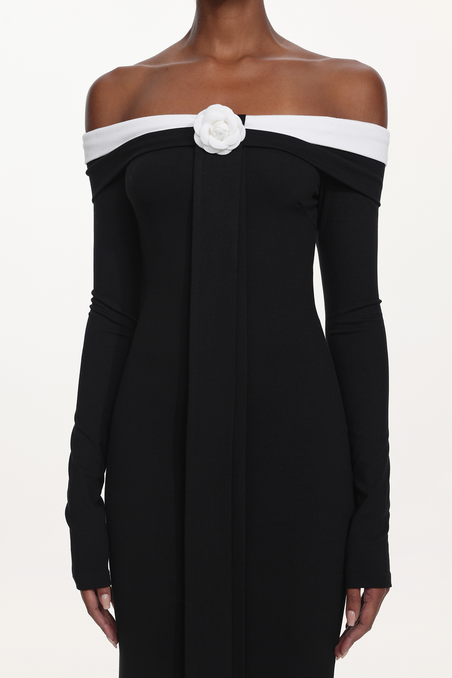 Glylah Elegant Contour Off Shoulder Long Sleeve Contrast Floral Maxi Dress