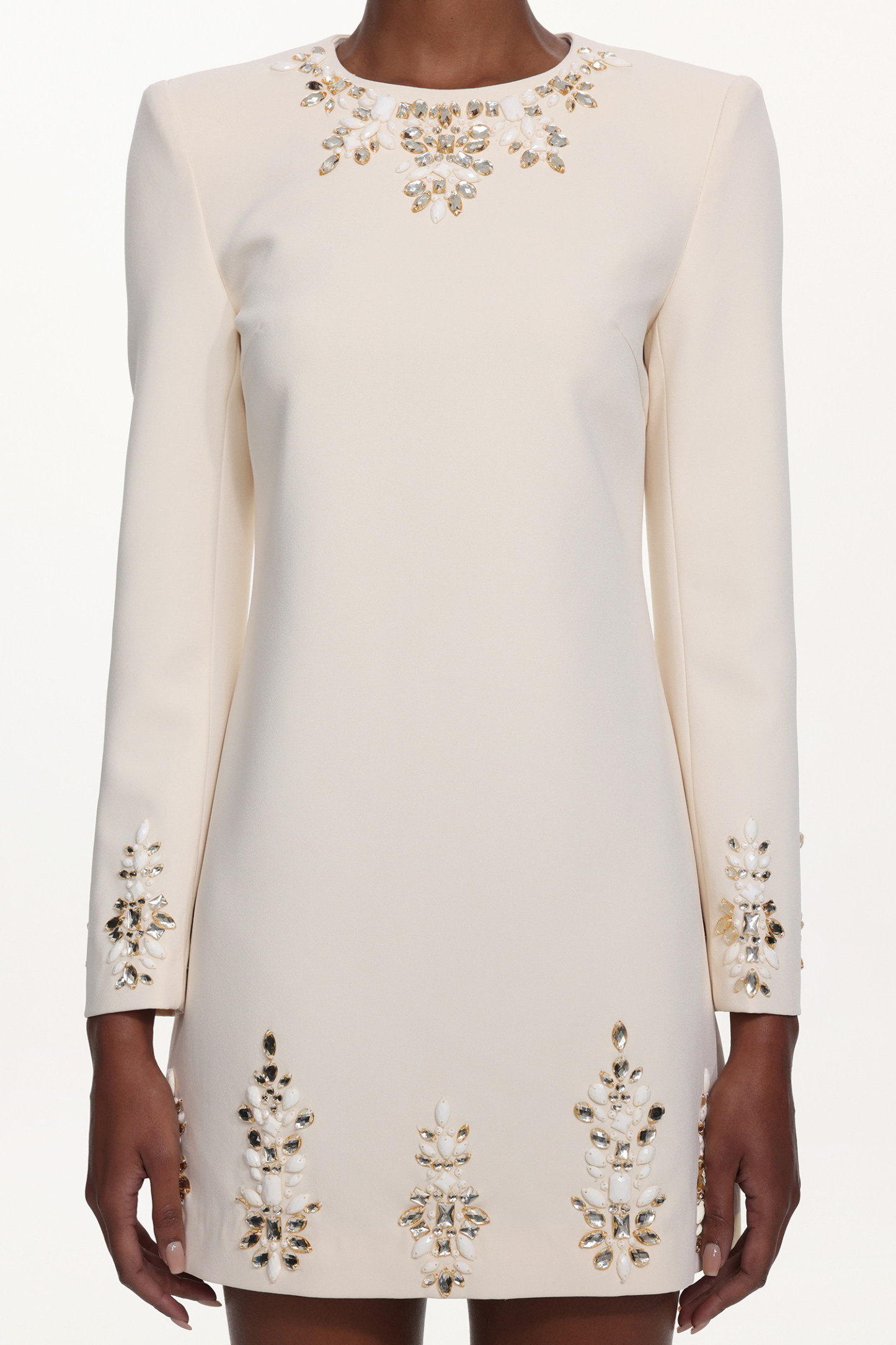 Kerin Elegant Embellished Long Sleeve Rhinestone Woven Mini Dress