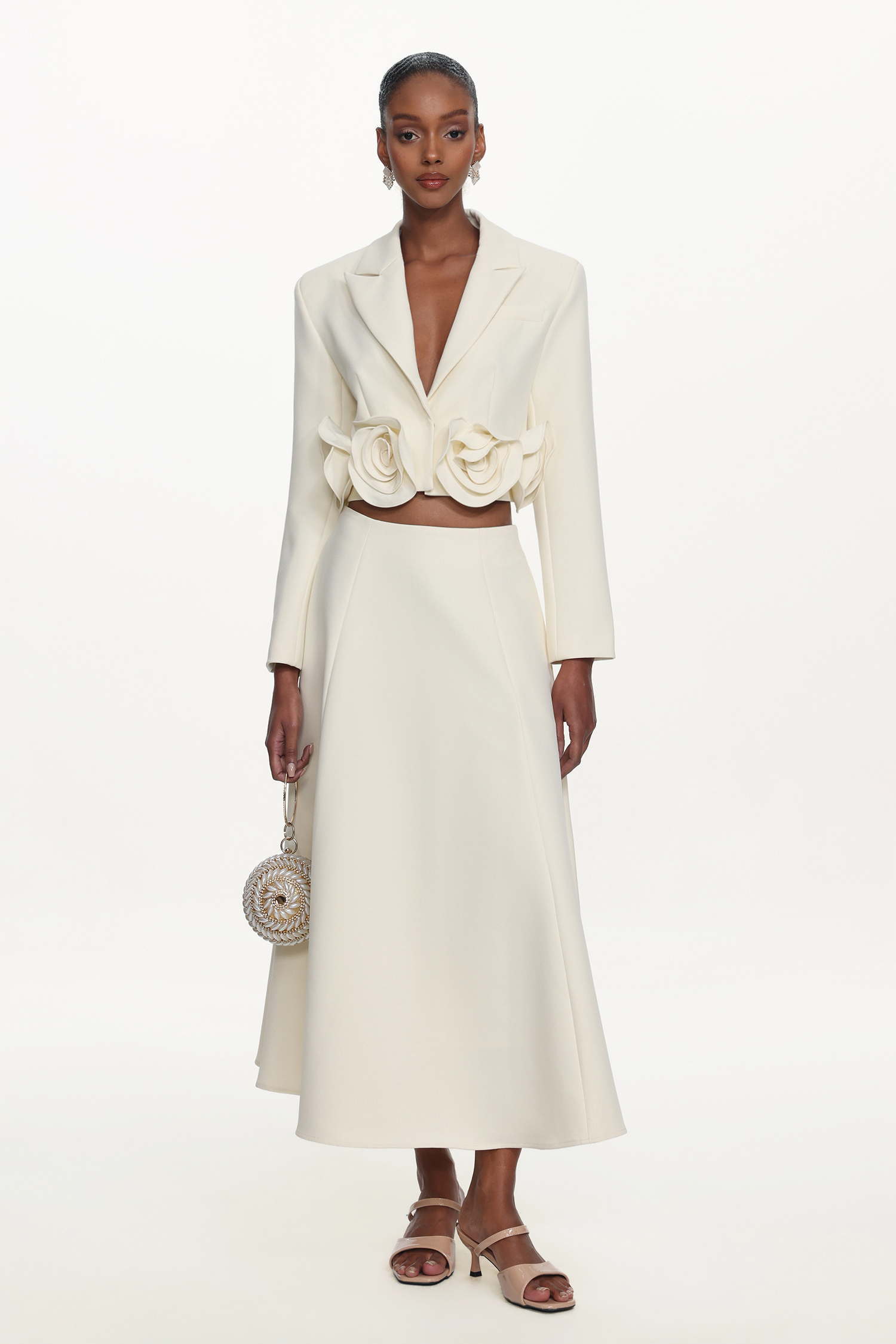 Margaret Elegant Tailored Long Sleeve Floral Blazer and Skirt Set