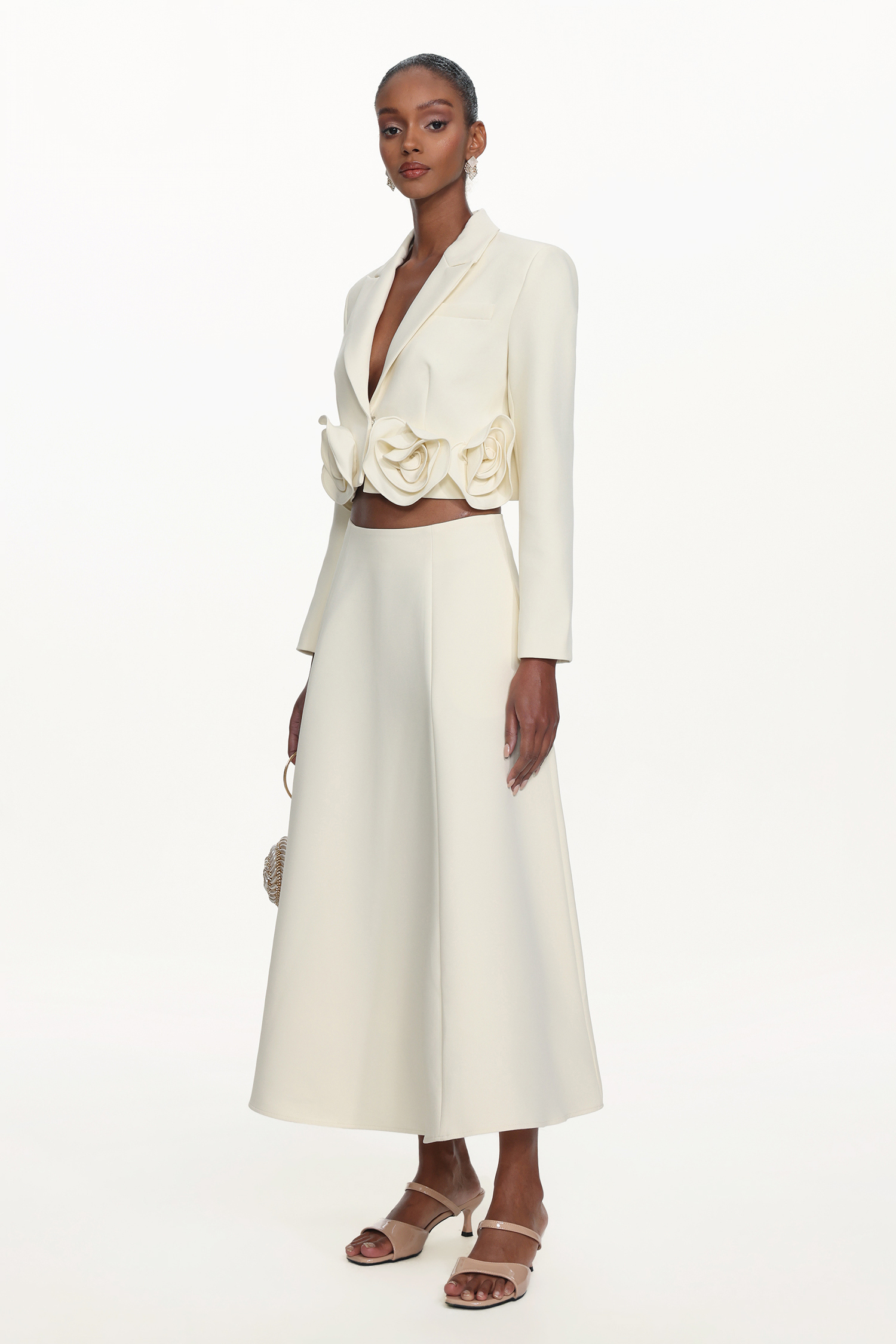 Margaret Elegant Tailored Long Sleeve Floral Blazer and Skirt Set