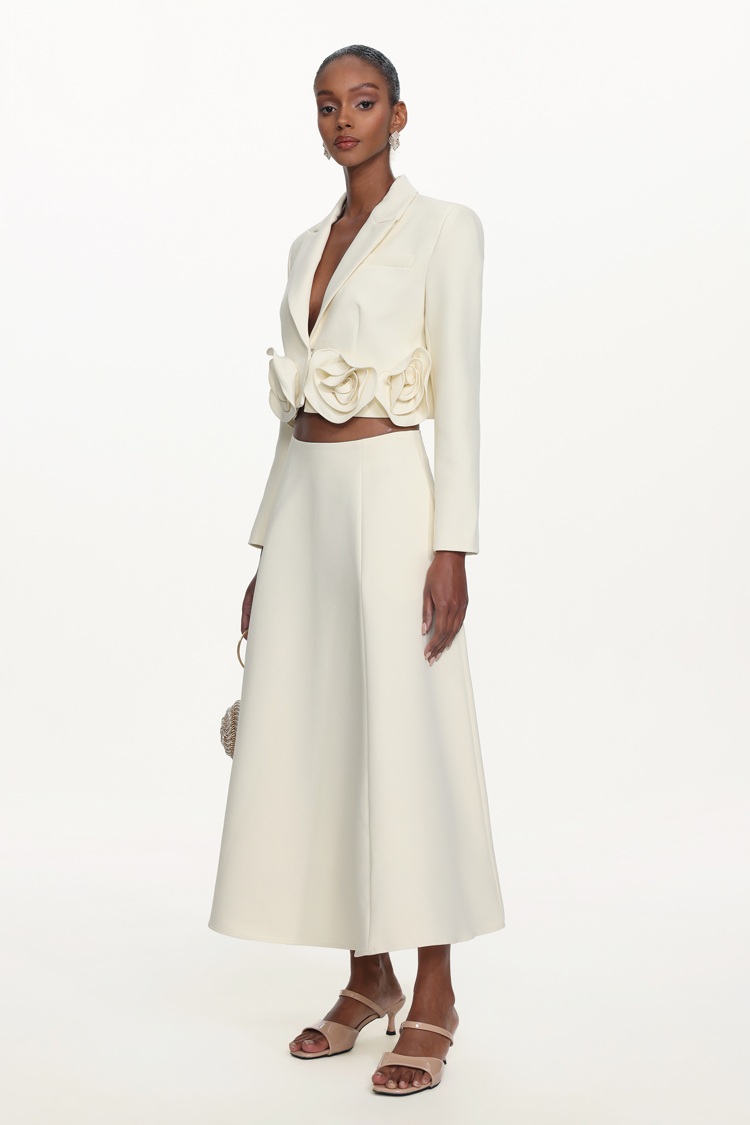 Margaret Elegant Tailored Long Sleeve Floral Blazer and Skirt Set