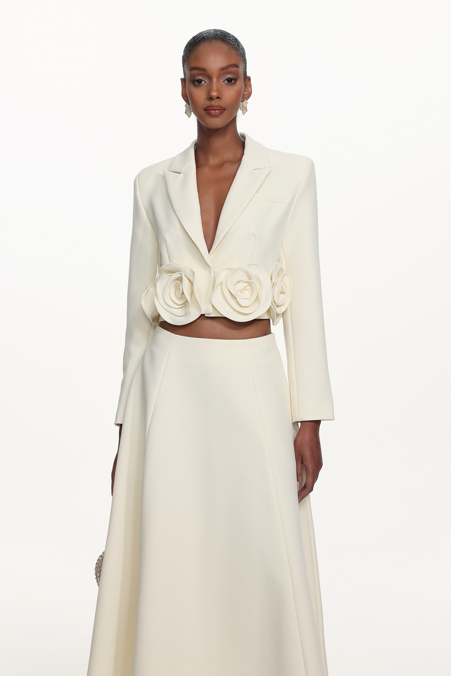 Margaret Elegant Tailored Long Sleeve Floral Blazer and Skirt Set