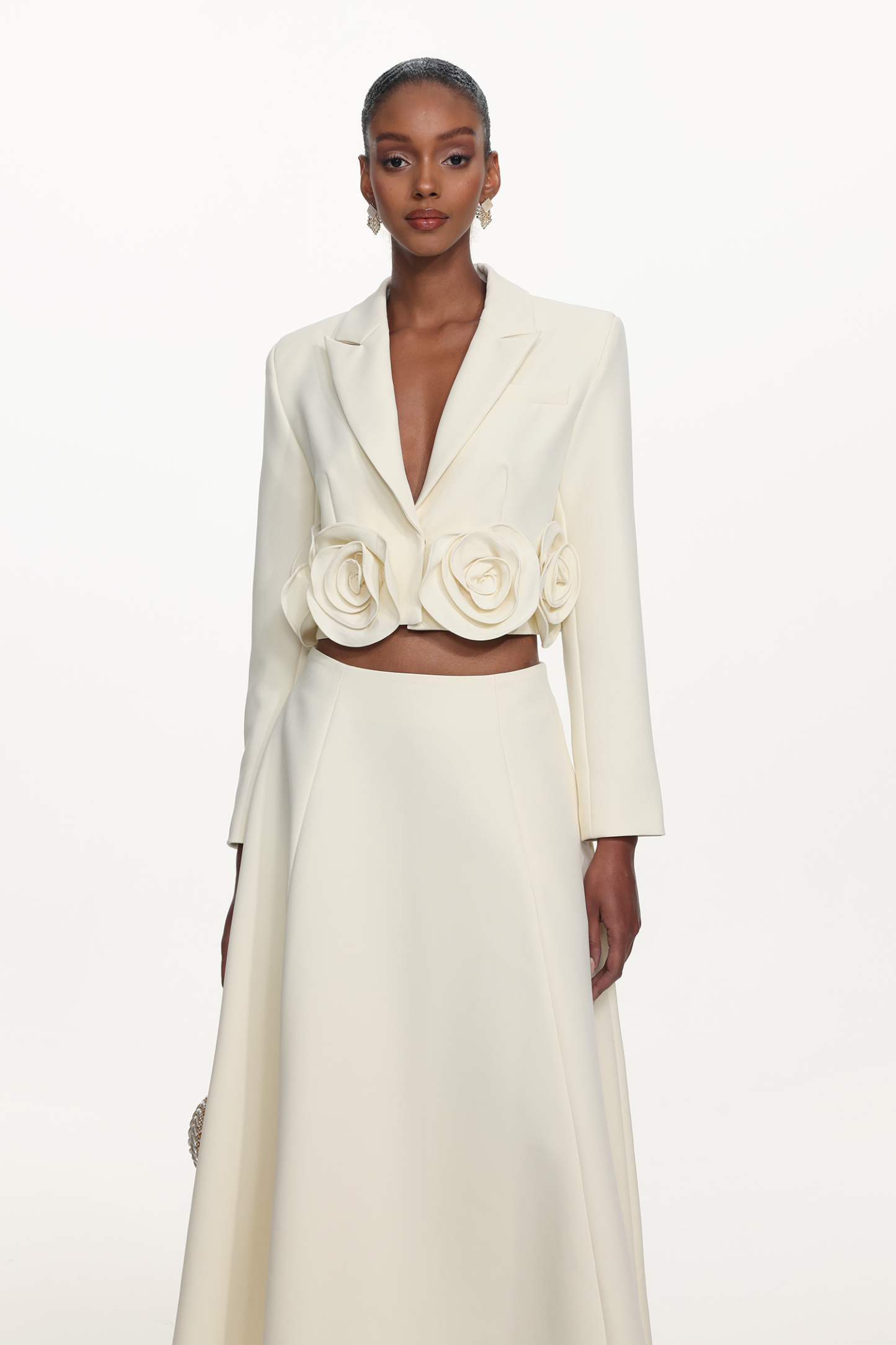 Margaret Elegant Tailored Long Sleeve Floral Blazer and Skirt Set