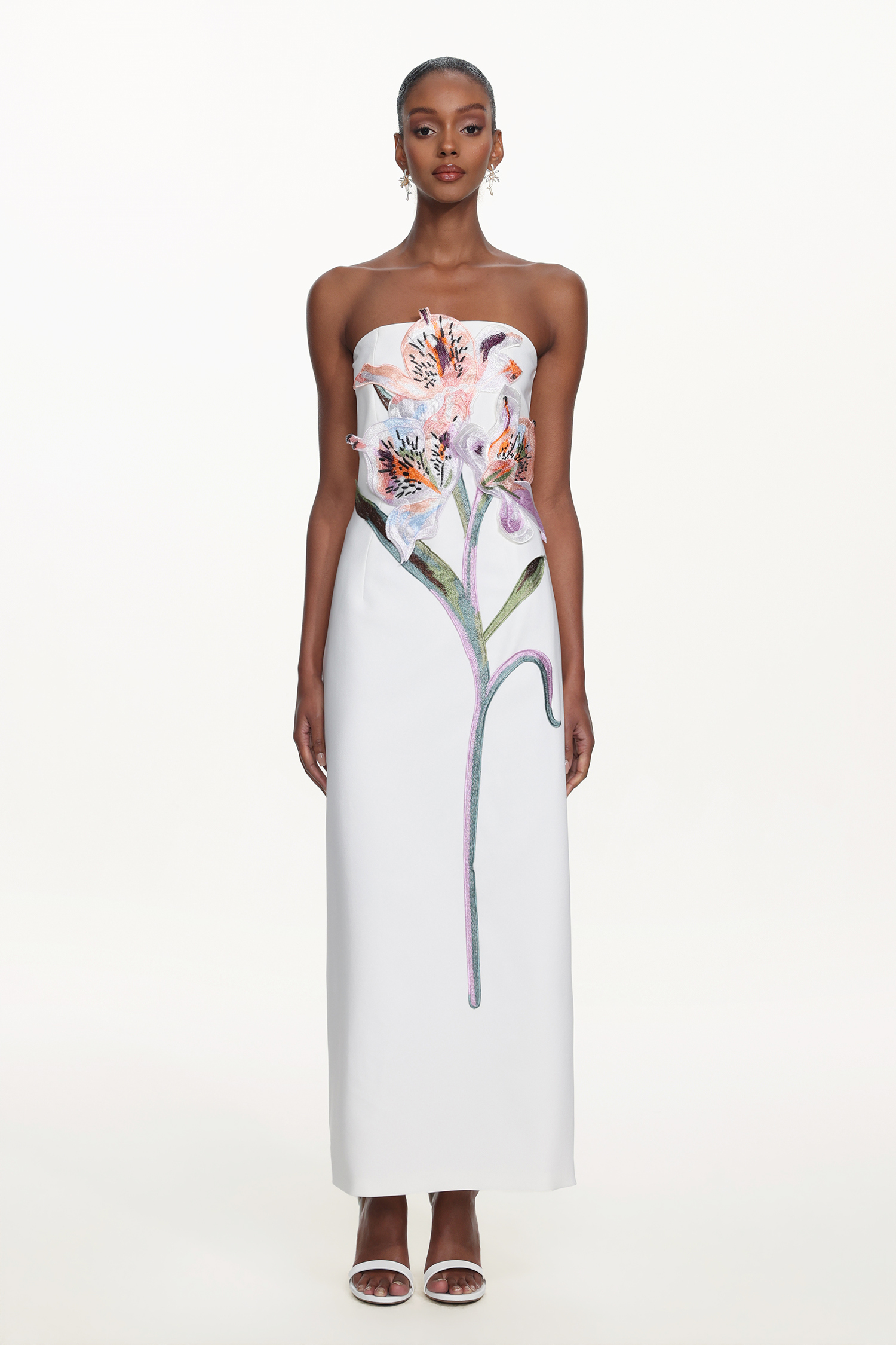 Xava Classic Tailored Strapless Floral Embroidered Maxi Dress