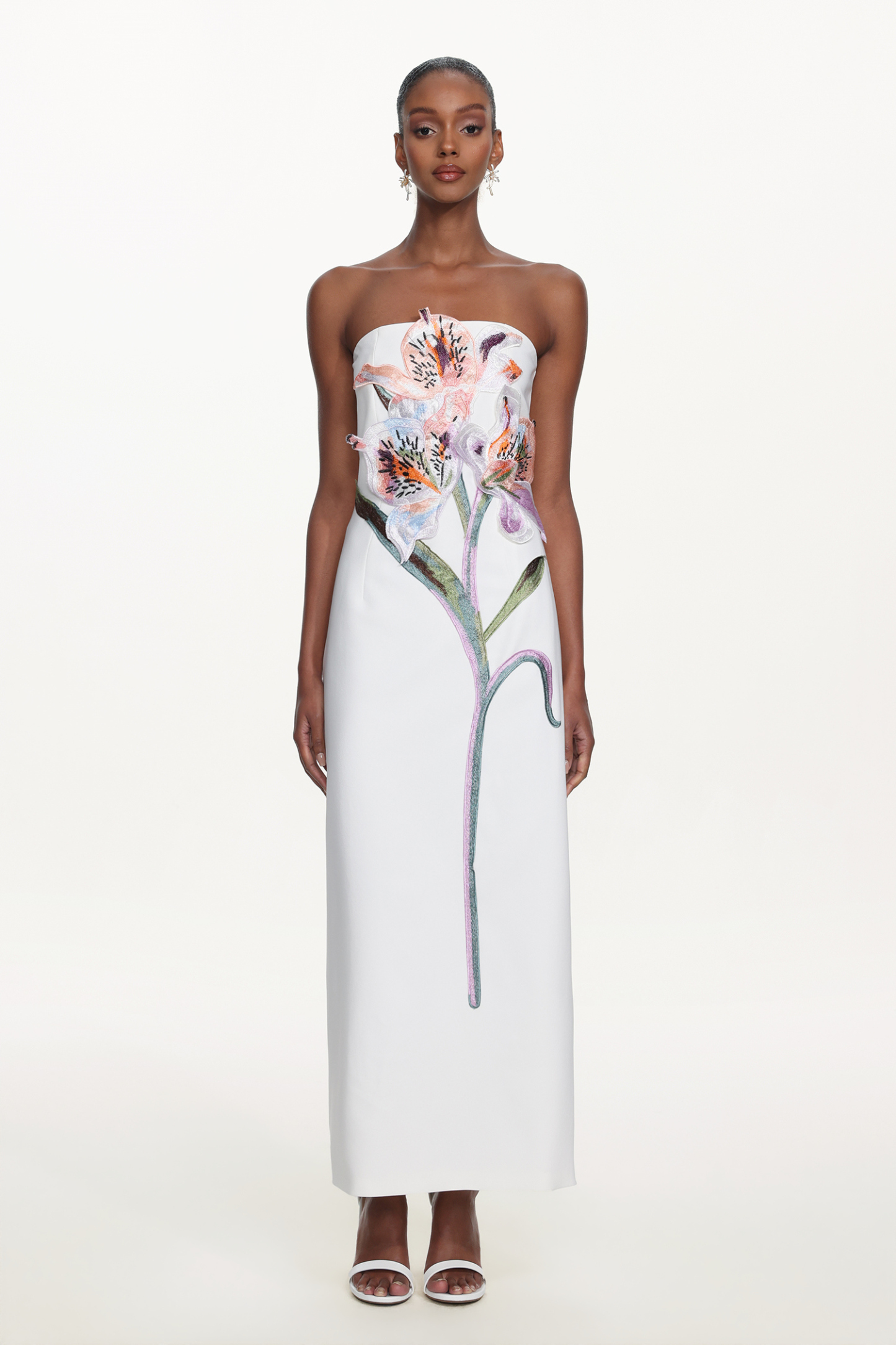 Xava Classic Tailored Strapless Floral Embroidered Maxi Dress