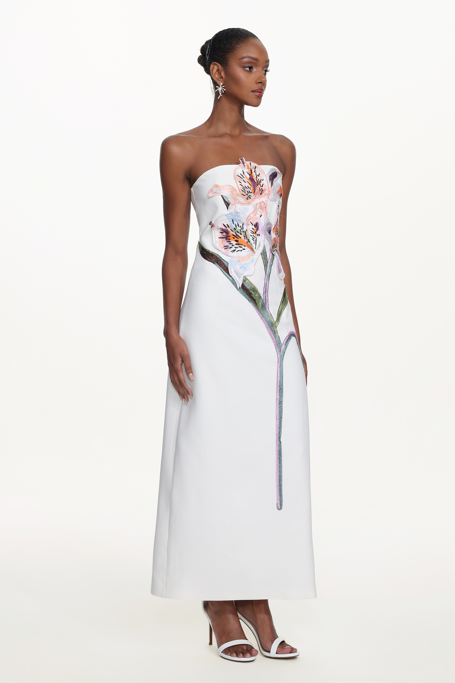 Xava Classic Tailored Strapless Floral Embroidered Maxi Dress