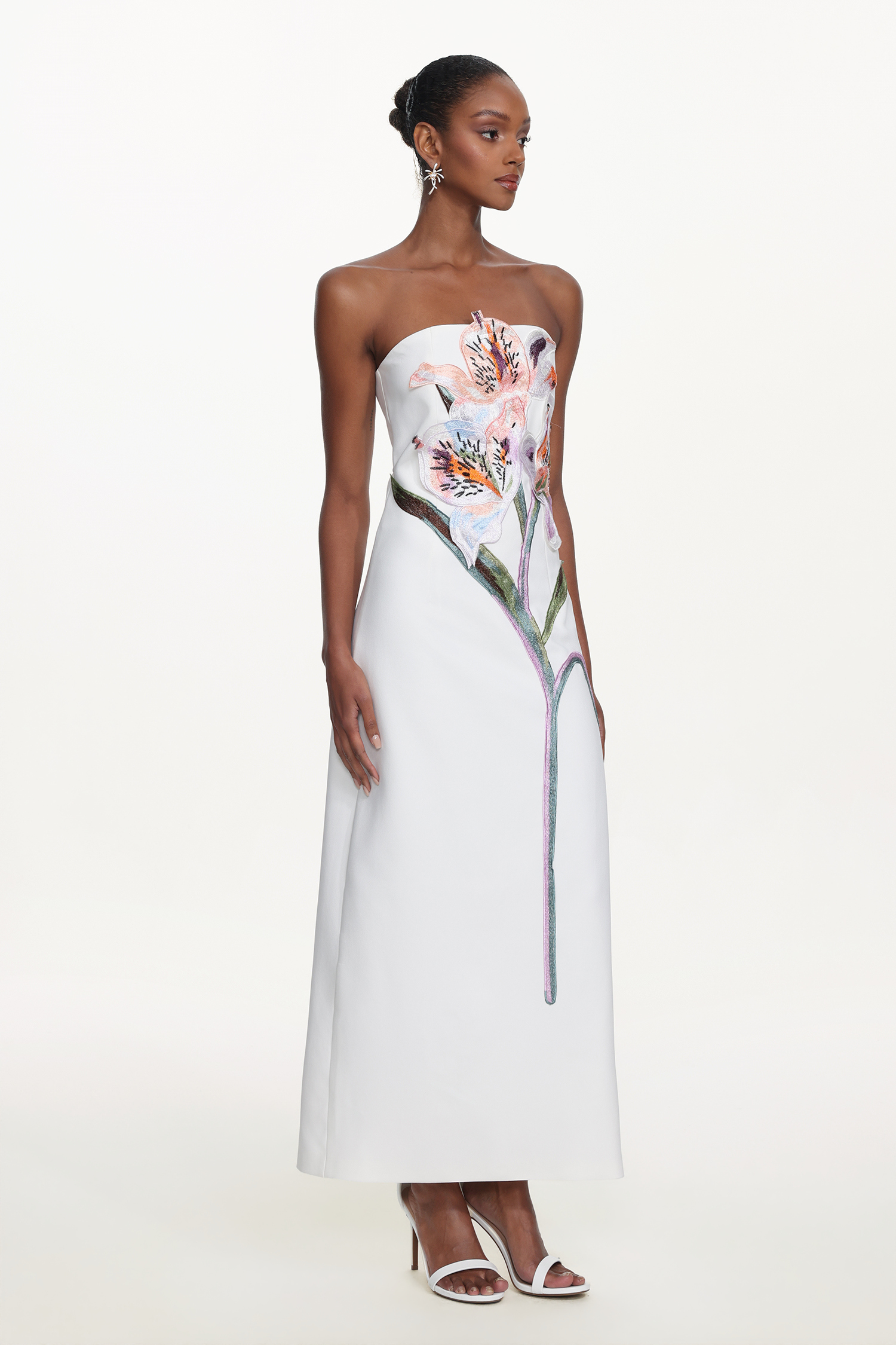 Xava Classic Tailored Strapless Floral Embroidered Maxi Dress