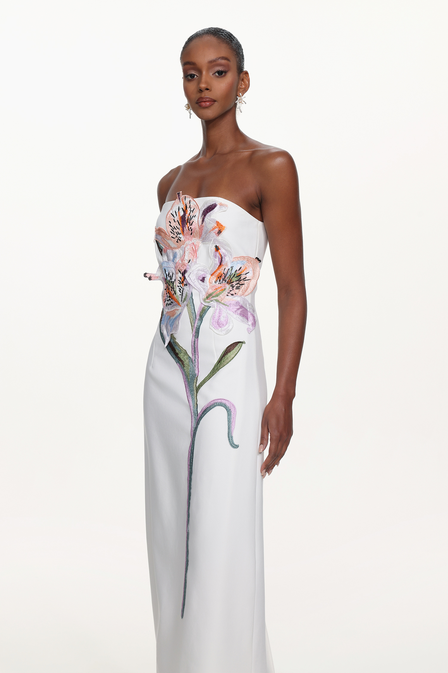 Xava Classic Tailored Strapless Floral Embroidered Maxi Dress