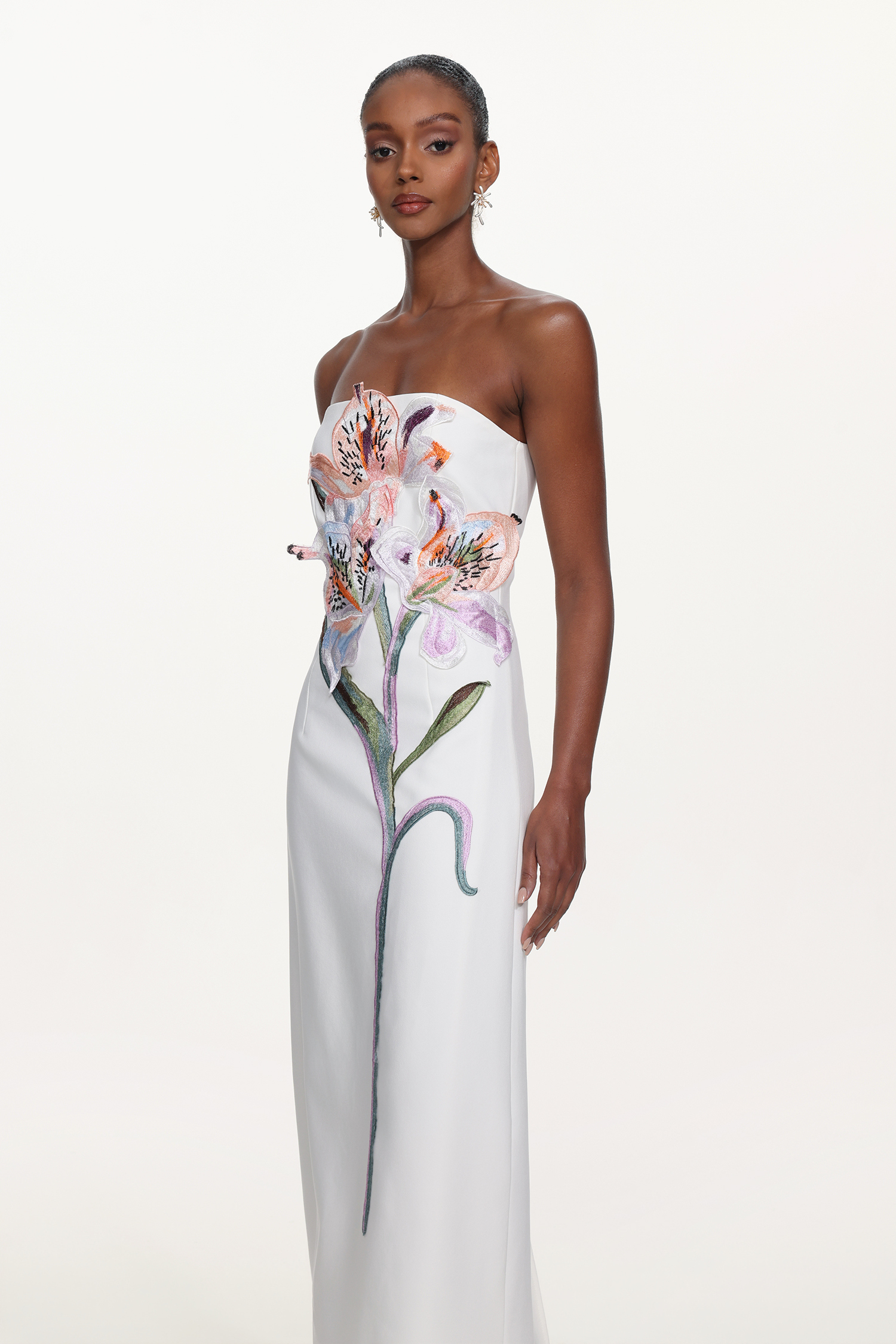 Xava Classic Tailored Strapless Floral Embroidered Maxi Dress