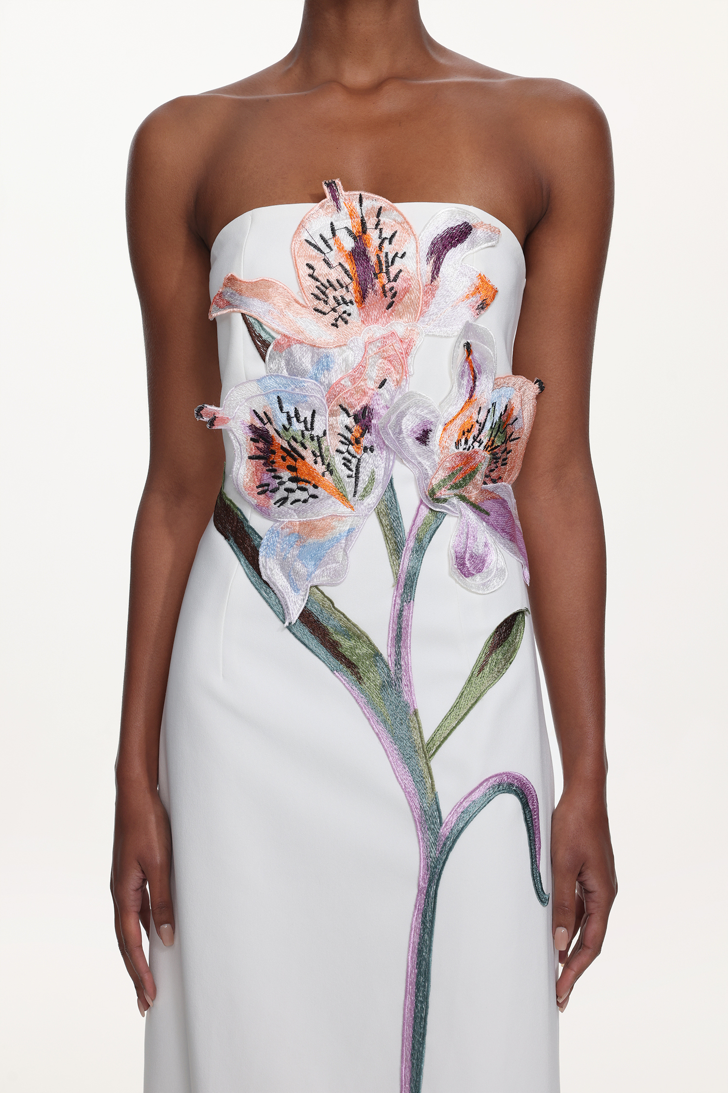 Xava Classic Tailored Strapless Floral Embroidered Maxi Dress