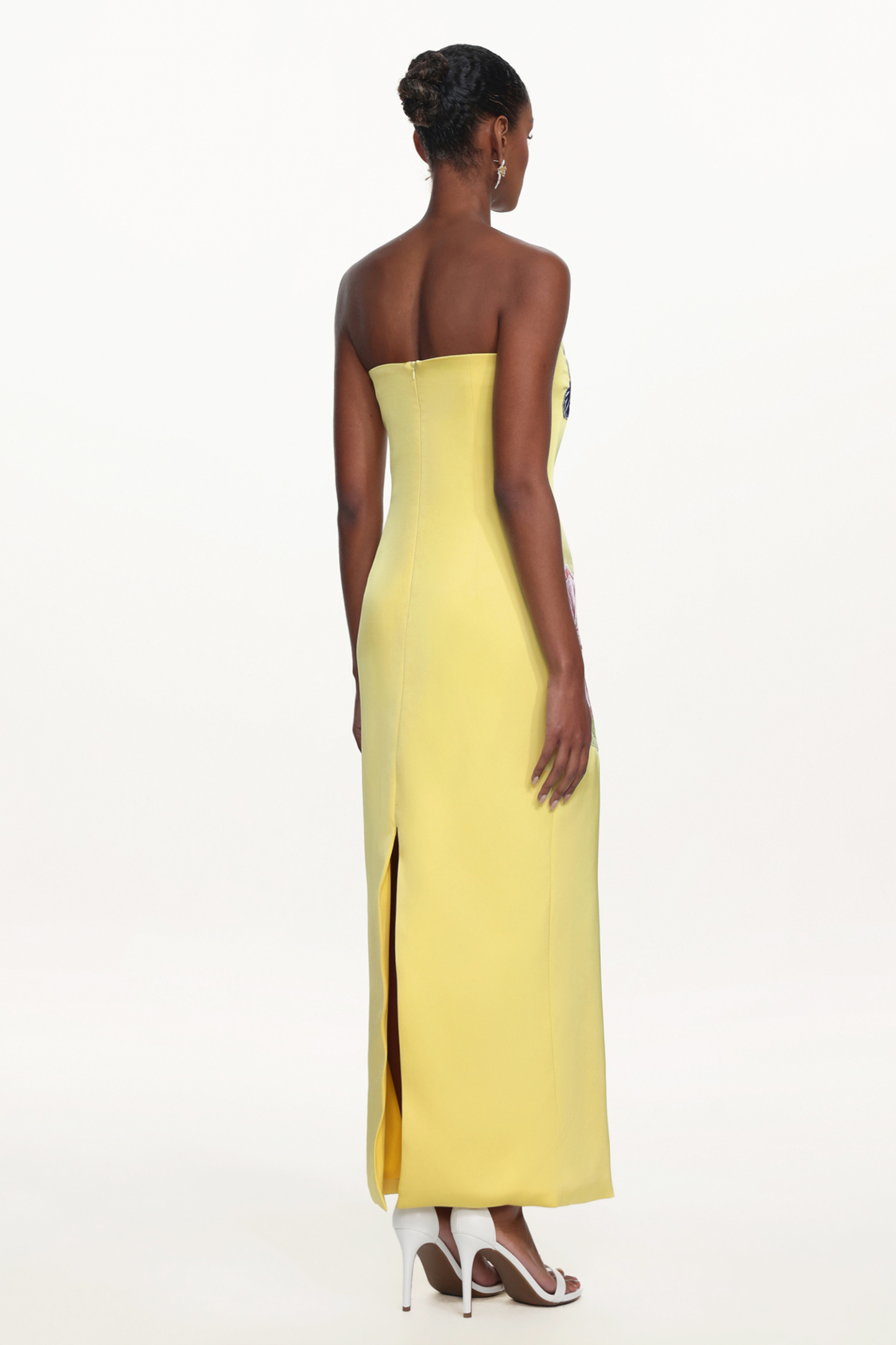 Diann Romantic Tailored Strapless Floral Embroidered Maxi Dress