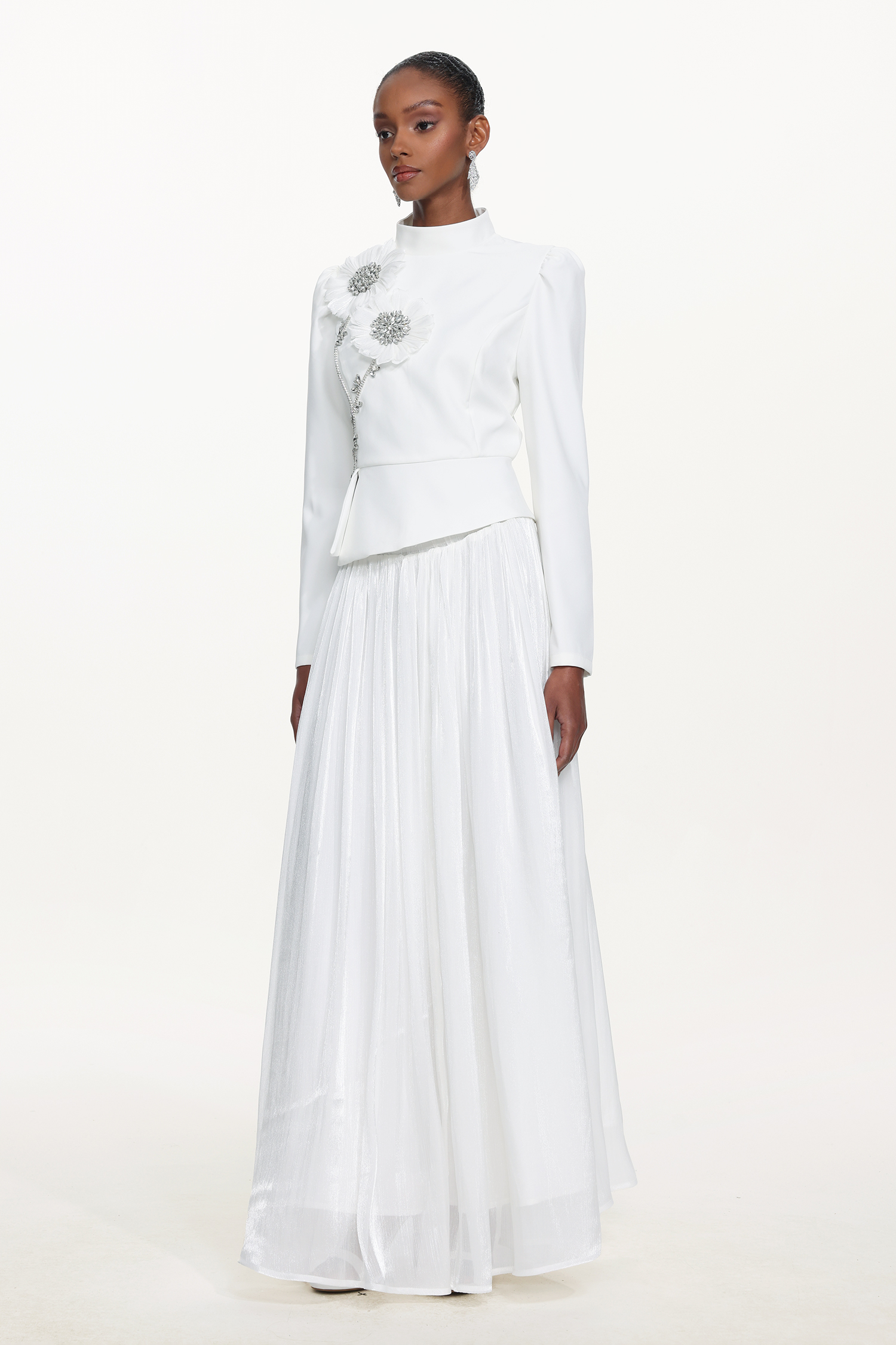 Sophiess Elegant Tailored Long Sleeve Floral Embroidered Top and Skirt Set