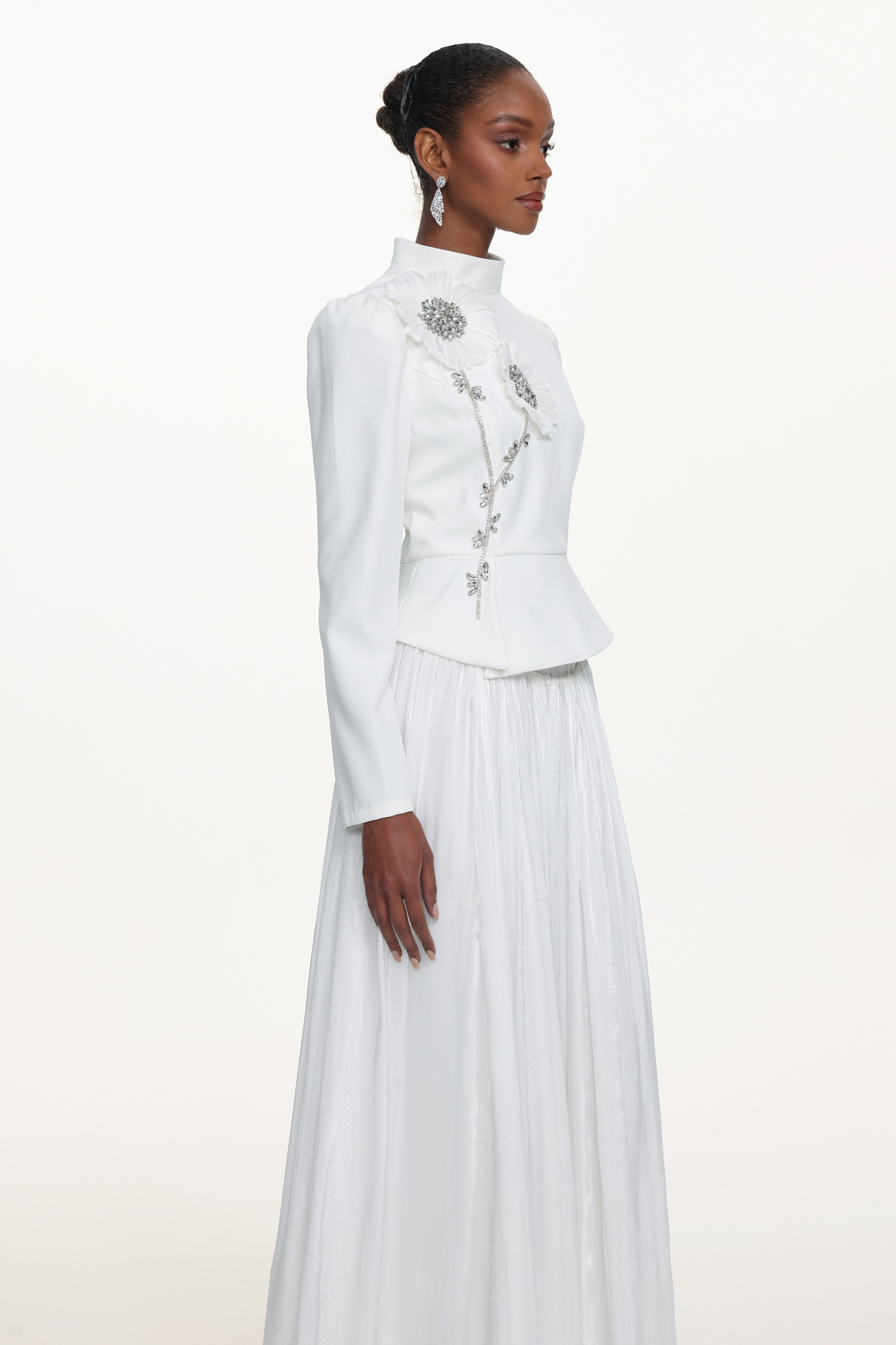 Sophiess Elegant Tailored Long Sleeve Floral Embroidered Top and Skirt Set