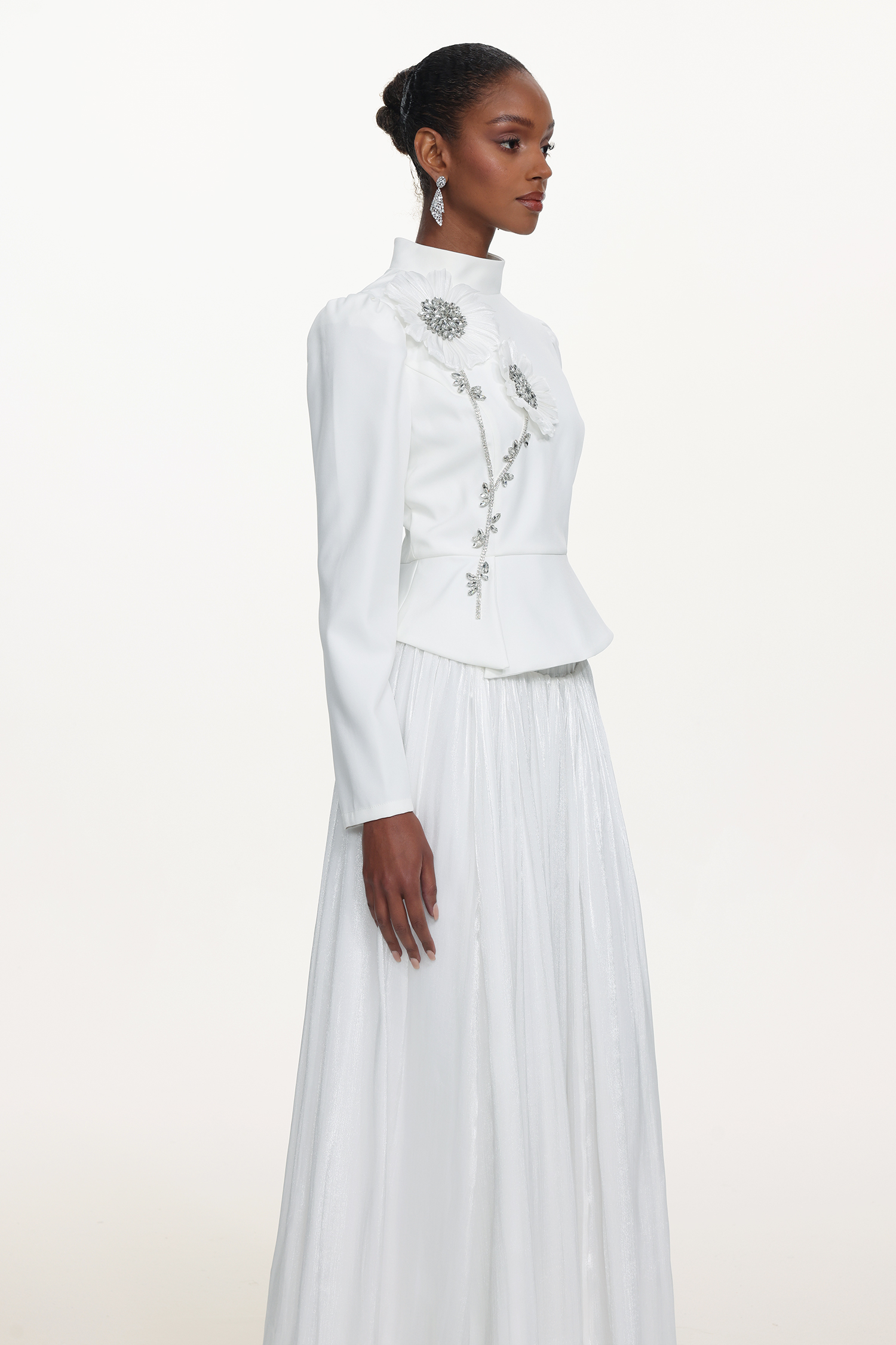 Sophiess Elegant Tailored Long Sleeve Floral Embroidered Top and Skirt Set