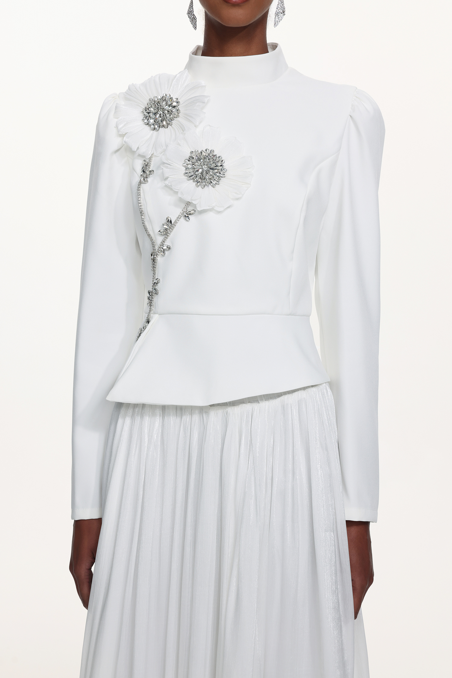 Sophiess Elegant Tailored Long Sleeve Floral Embroidered Top and Skirt Set