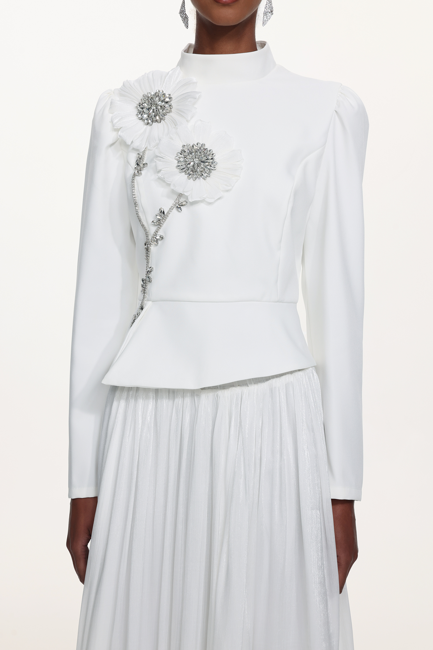 Sophiess Elegant Tailored Long Sleeve Floral Embroidered Top and Skirt Set