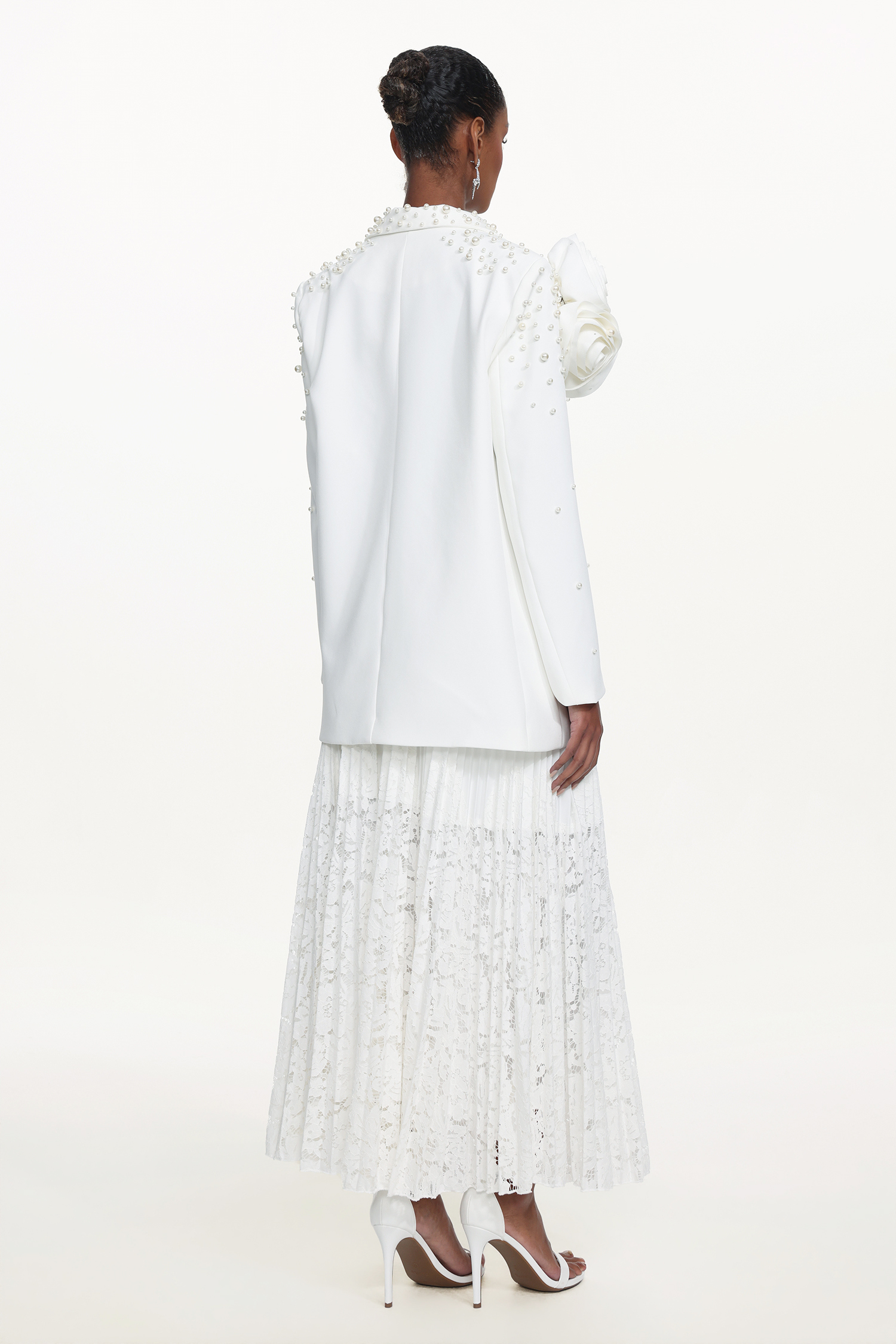 Lavender Romantic Tailored Long Sleeve Floral Pearl Blazer