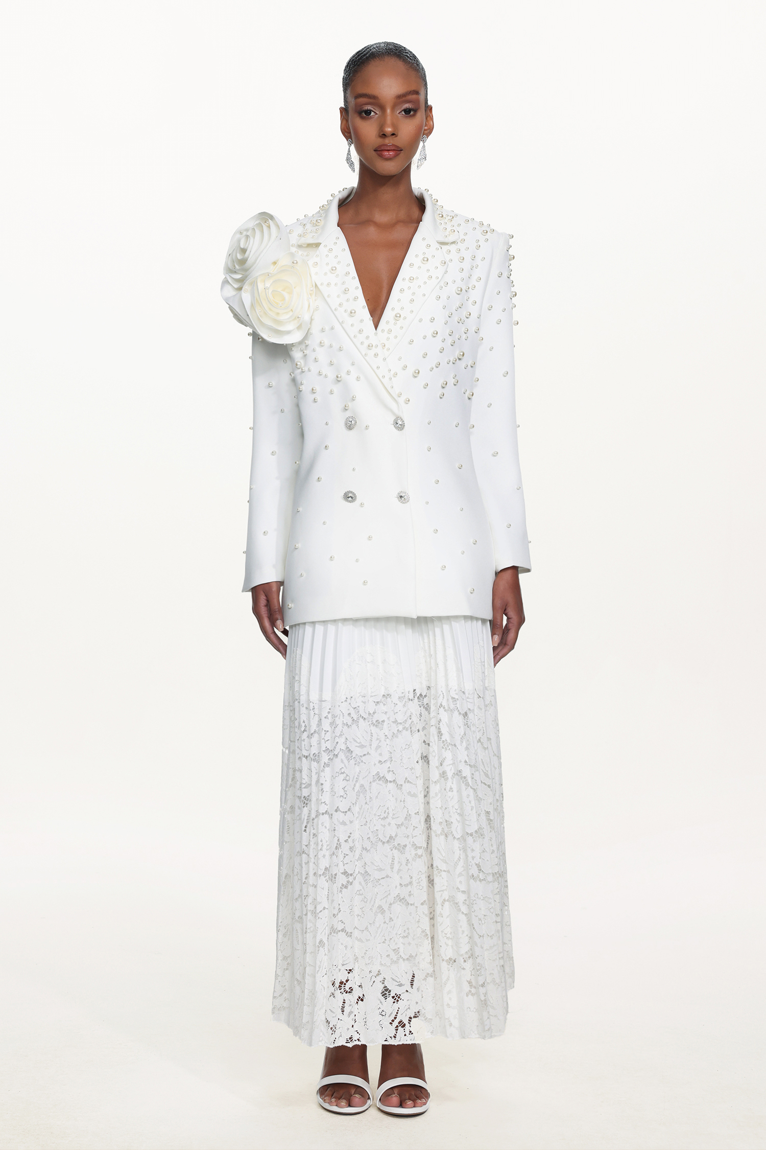 Lavender Romantic Tailored Long Sleeve Floral Pearl Blazer