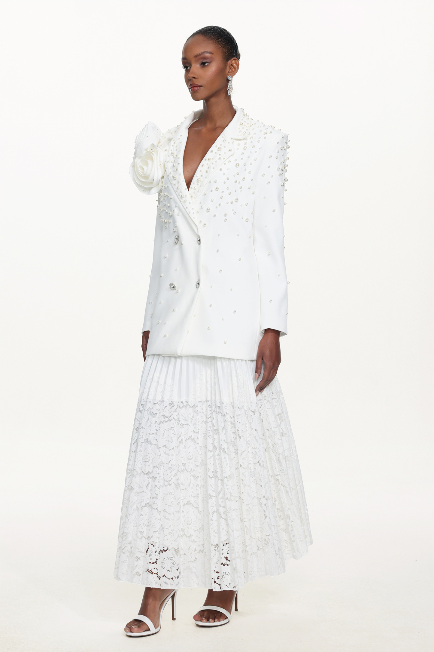 Lavender Romantic Tailored Long Sleeve Floral Pearl Blazer