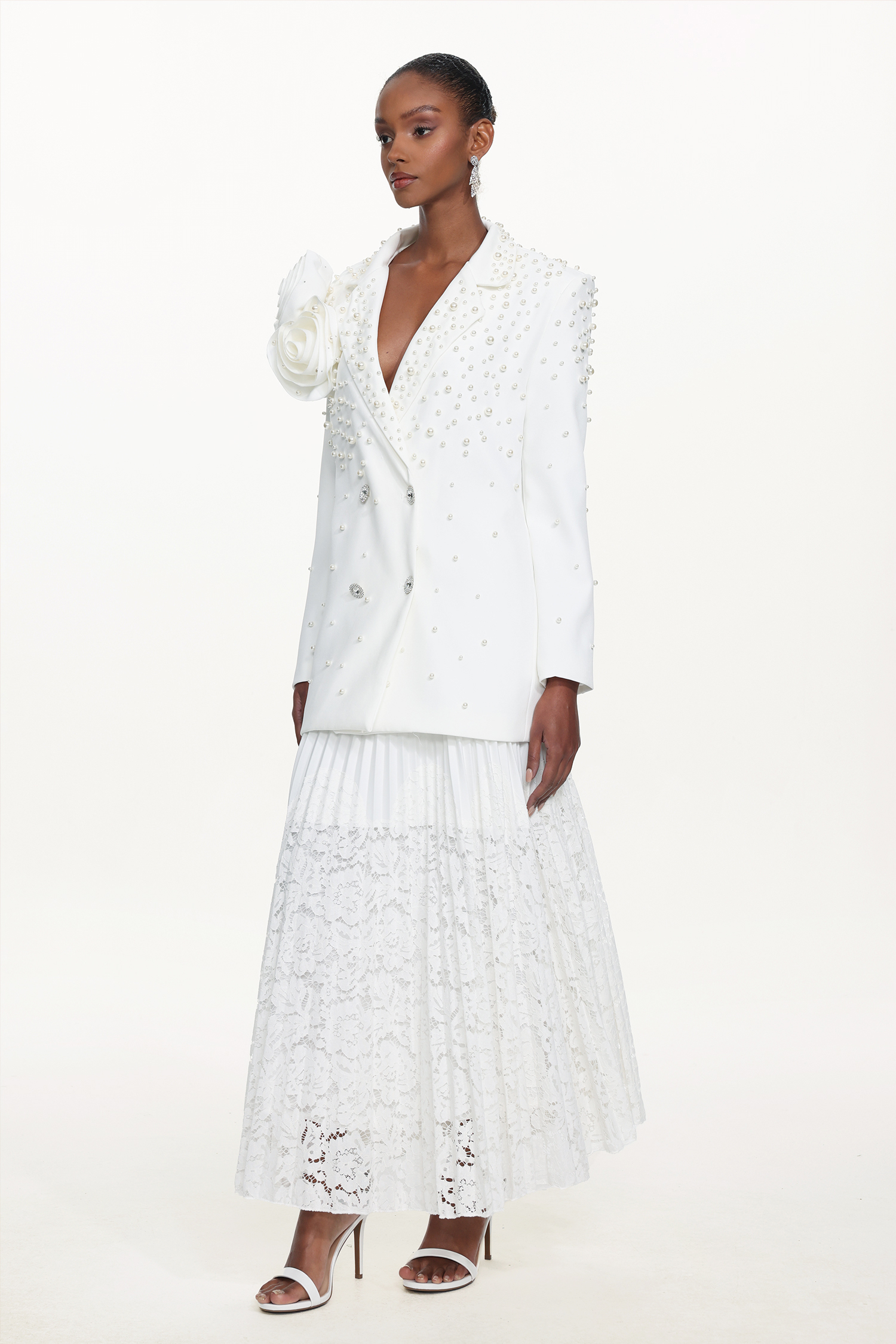 Lavender Romantic Tailored Long Sleeve Floral Pearl Blazer