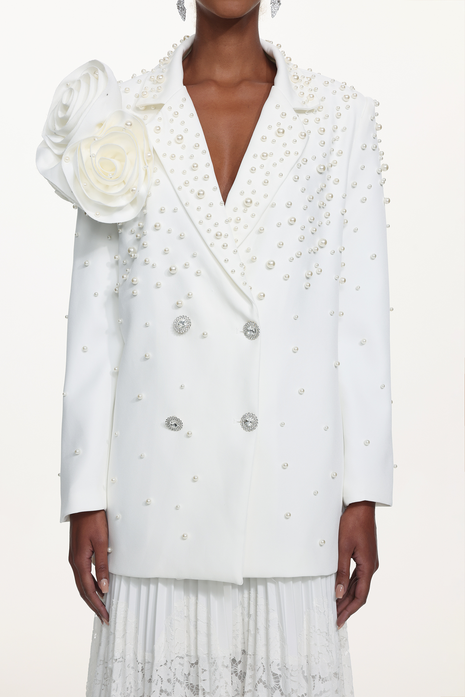 Lavender Romantic Tailored Long Sleeve Floral Pearl Blazer