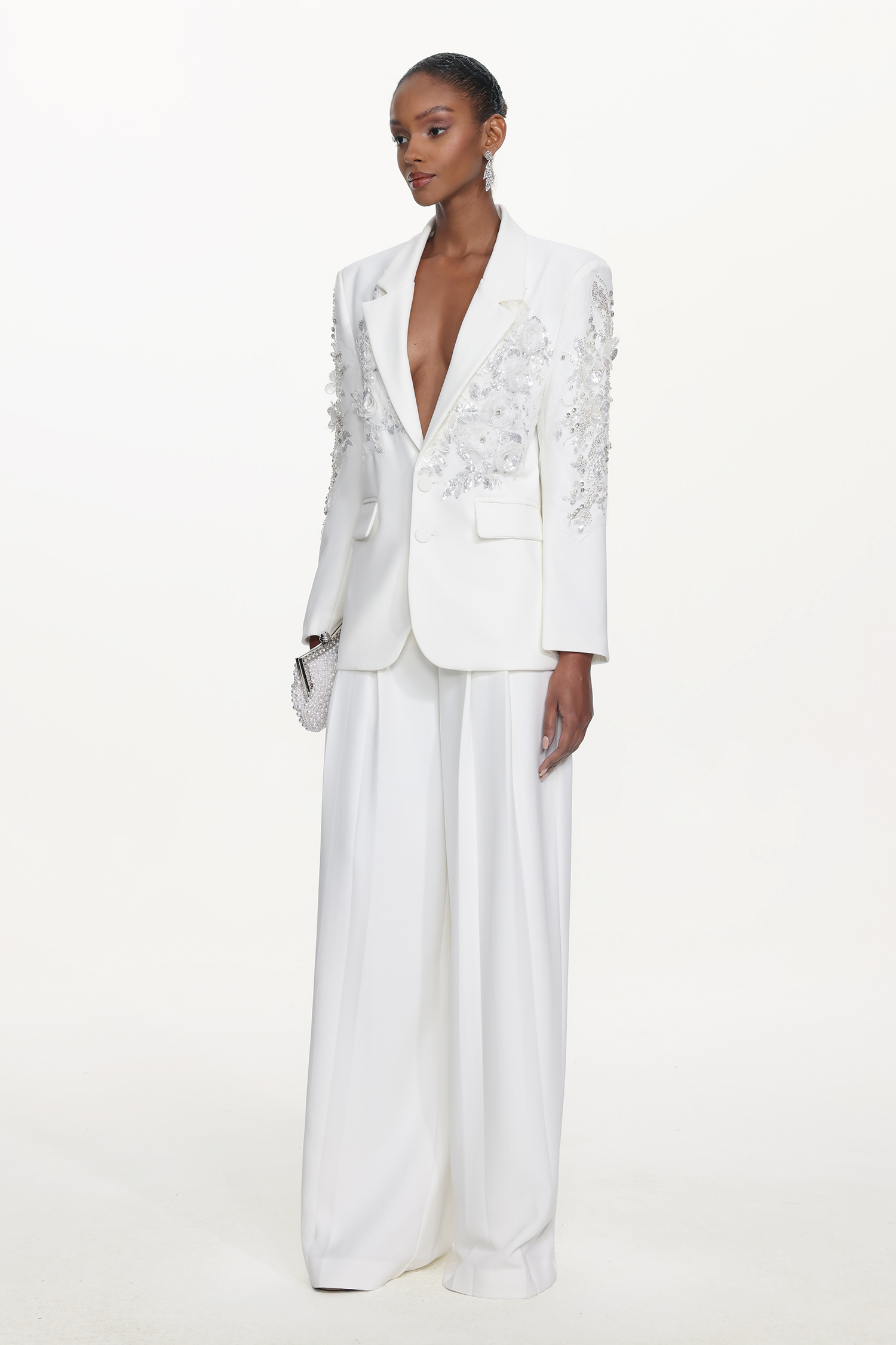 Pilisa Classic Tailored Long Sleeve Floral Embroidered Blazer