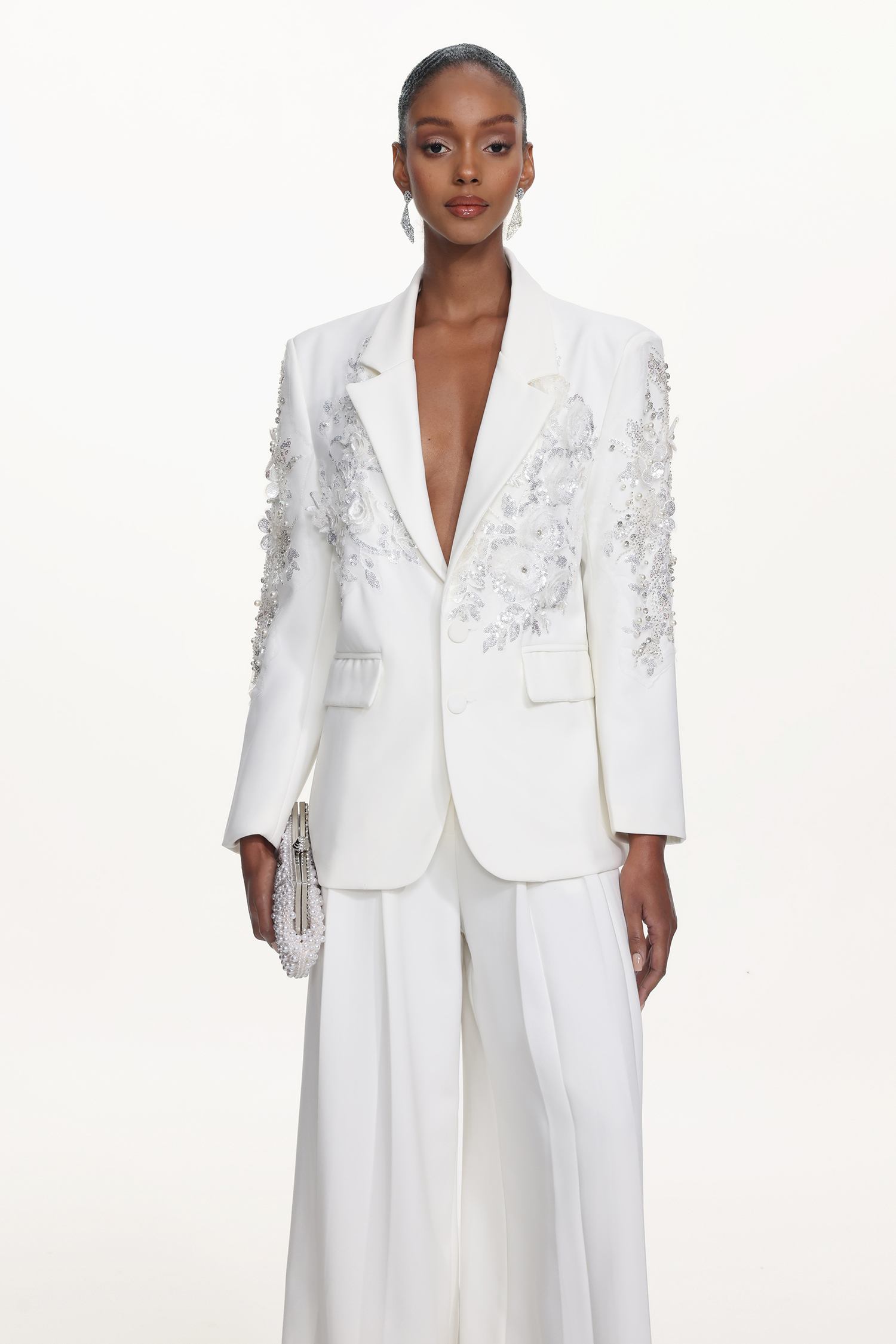 Pilisa Classic Tailored Long Sleeve Floral Embroidered Blazer