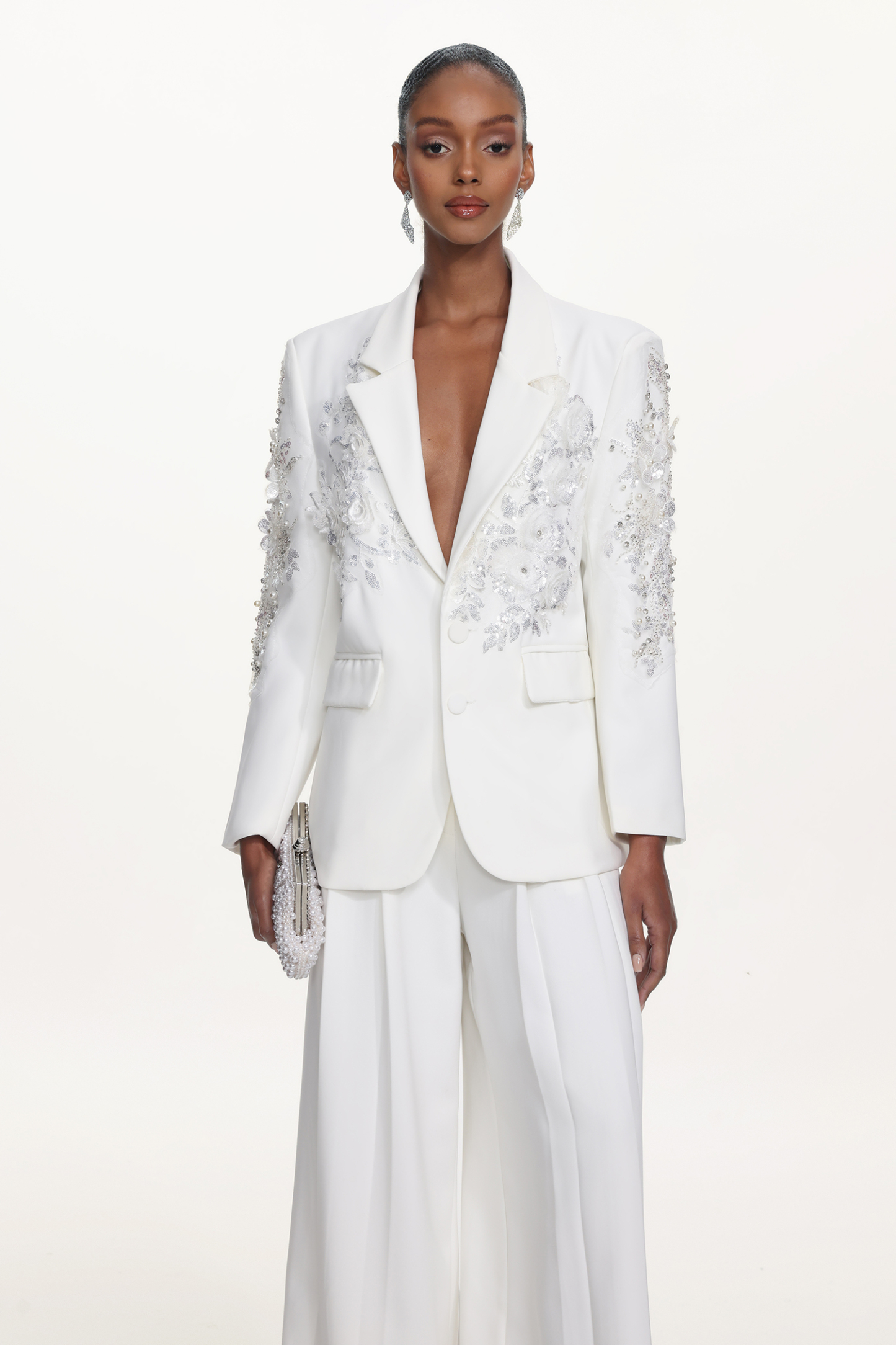 Pilisa Classic Tailored Long Sleeve Floral Embroidered Blazer