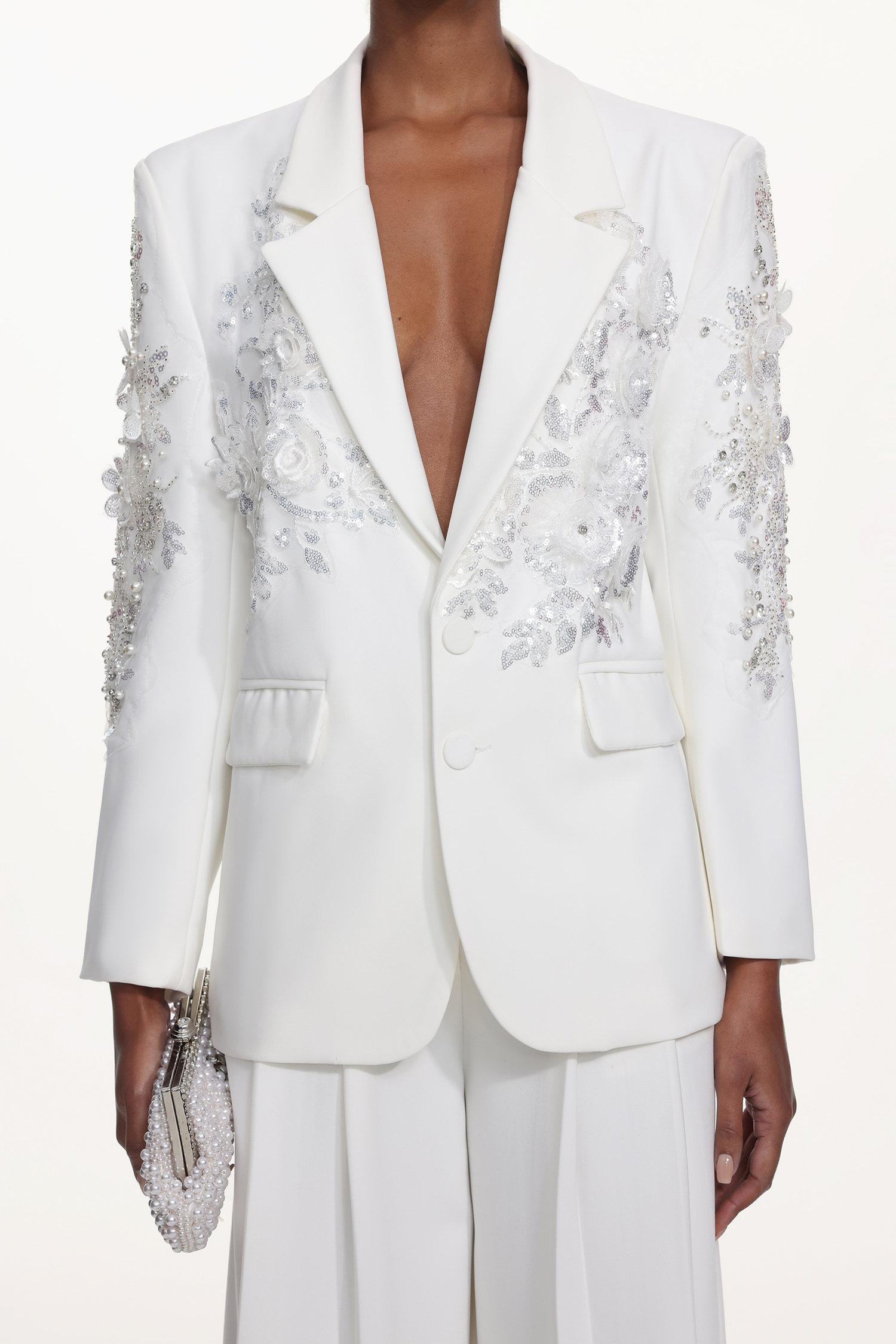 Pilisa Classic Tailored Long Sleeve Floral Embroidered Blazer