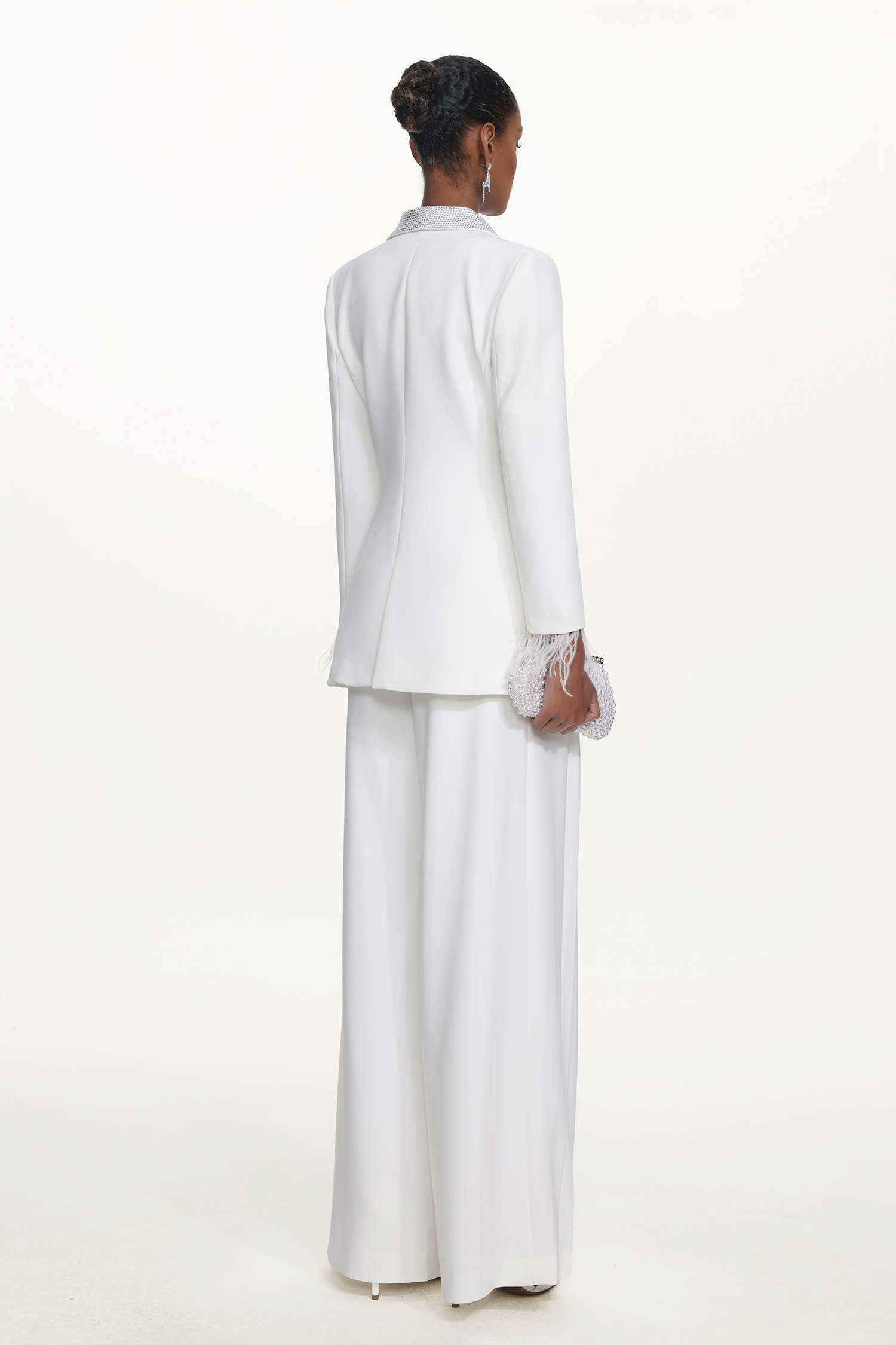 Ona Chic Tailored Long Sleeve Crystal Feather Blazer