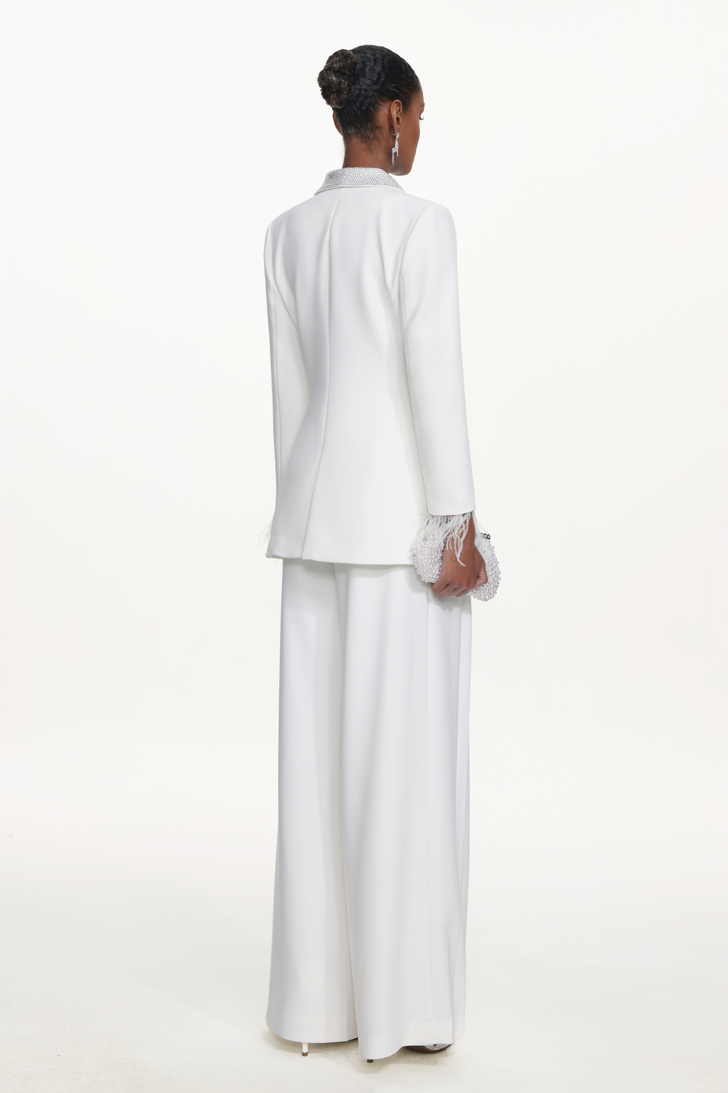 Ona Chic Tailored Long Sleeve Crystal Feather Blazer