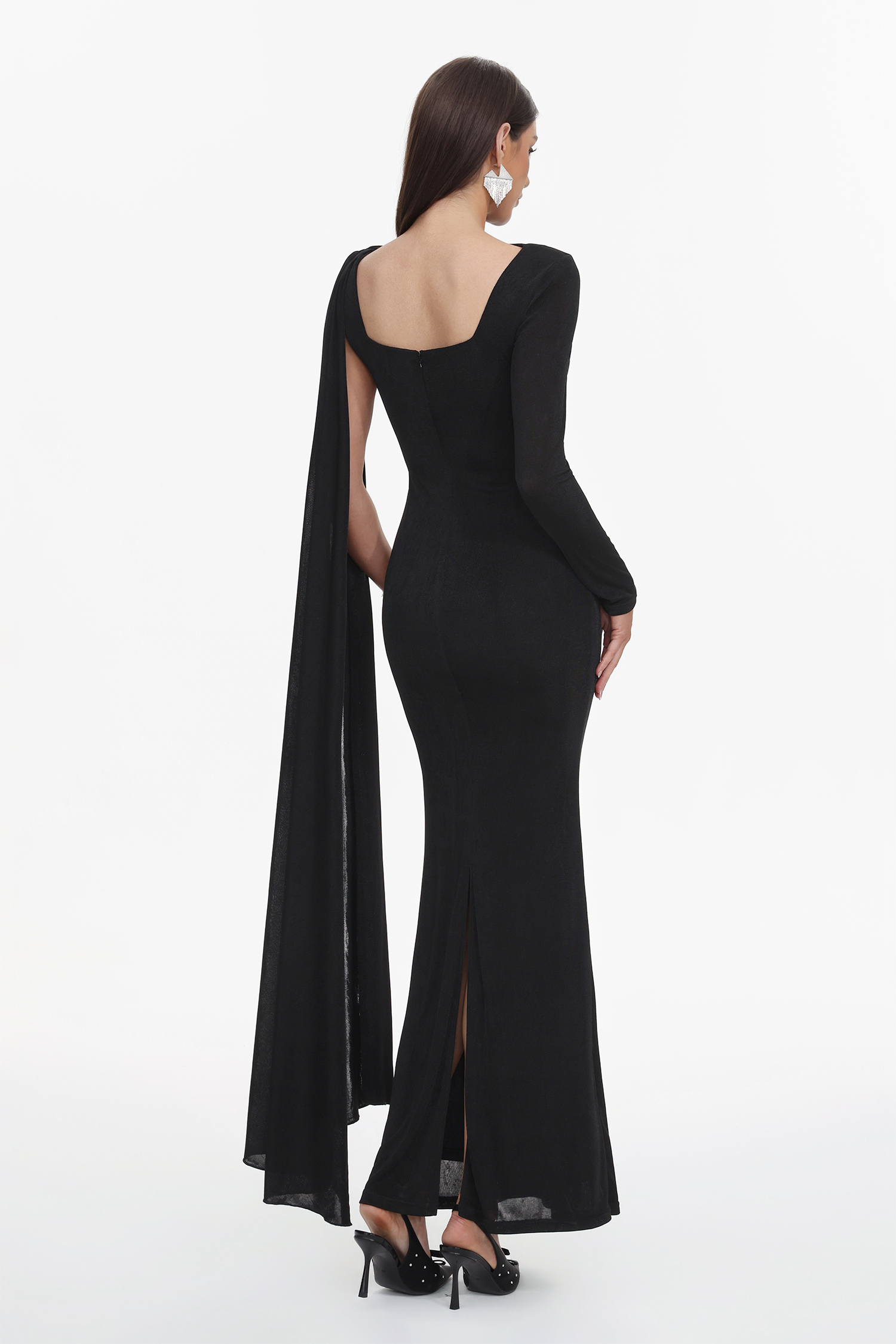 Louxia Elegant Contour One Sleeve Asymmetric Cape Maxi Dress