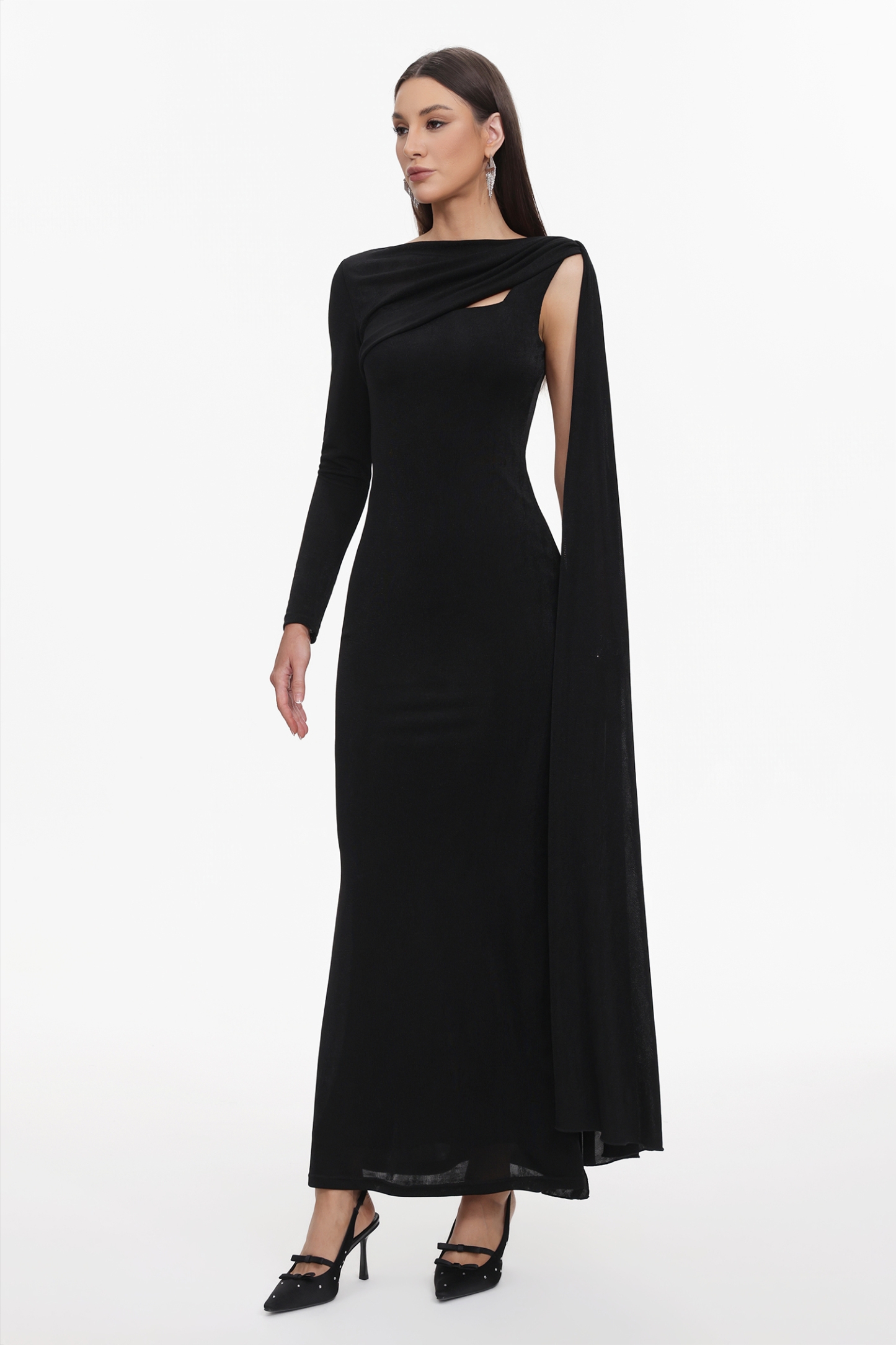 Louxia Elegant Contour One Sleeve Asymmetric Cape Maxi Dress