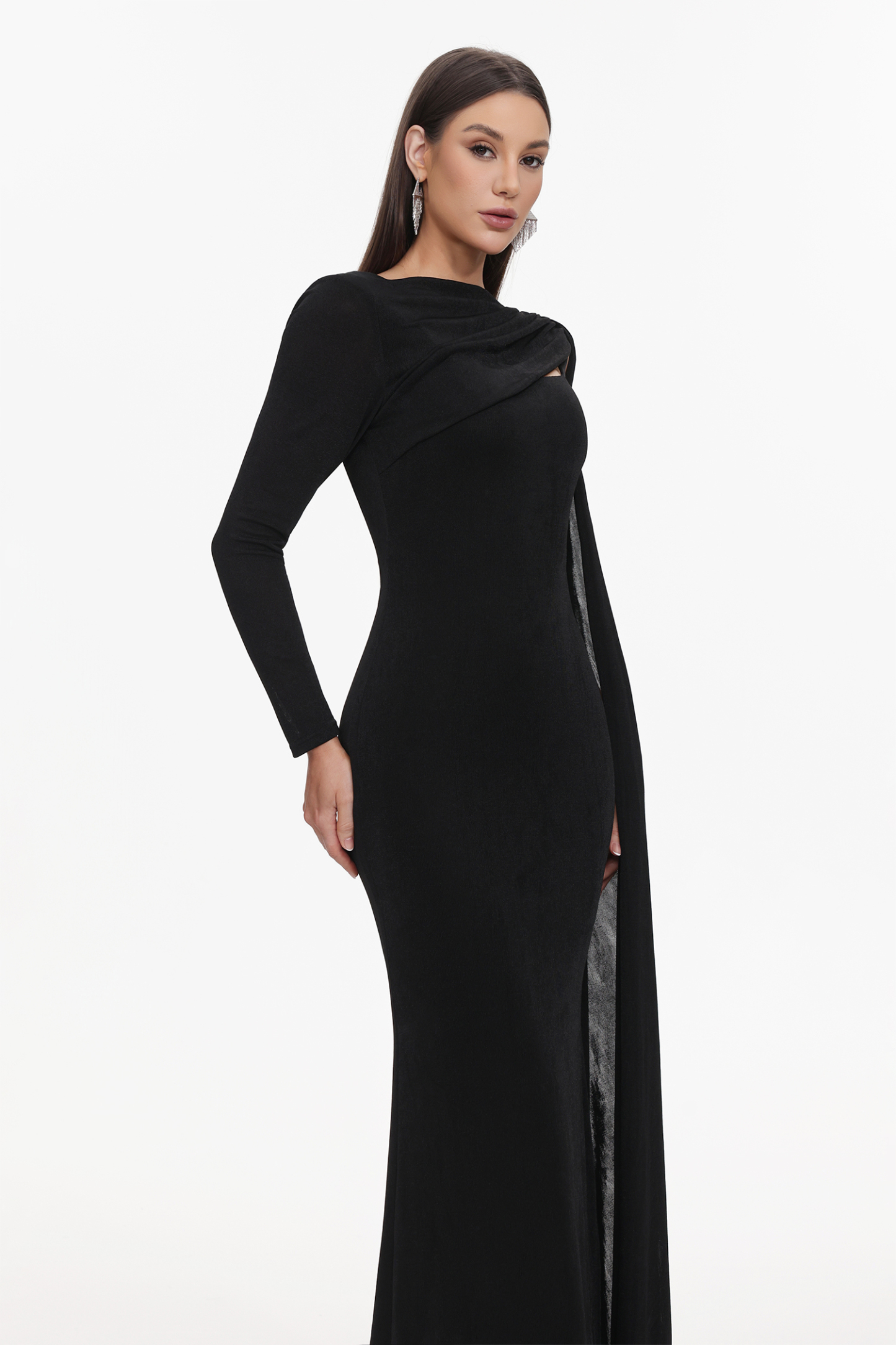 Louxia Elegant Contour One Sleeve Asymmetric Cape Maxi Dress
