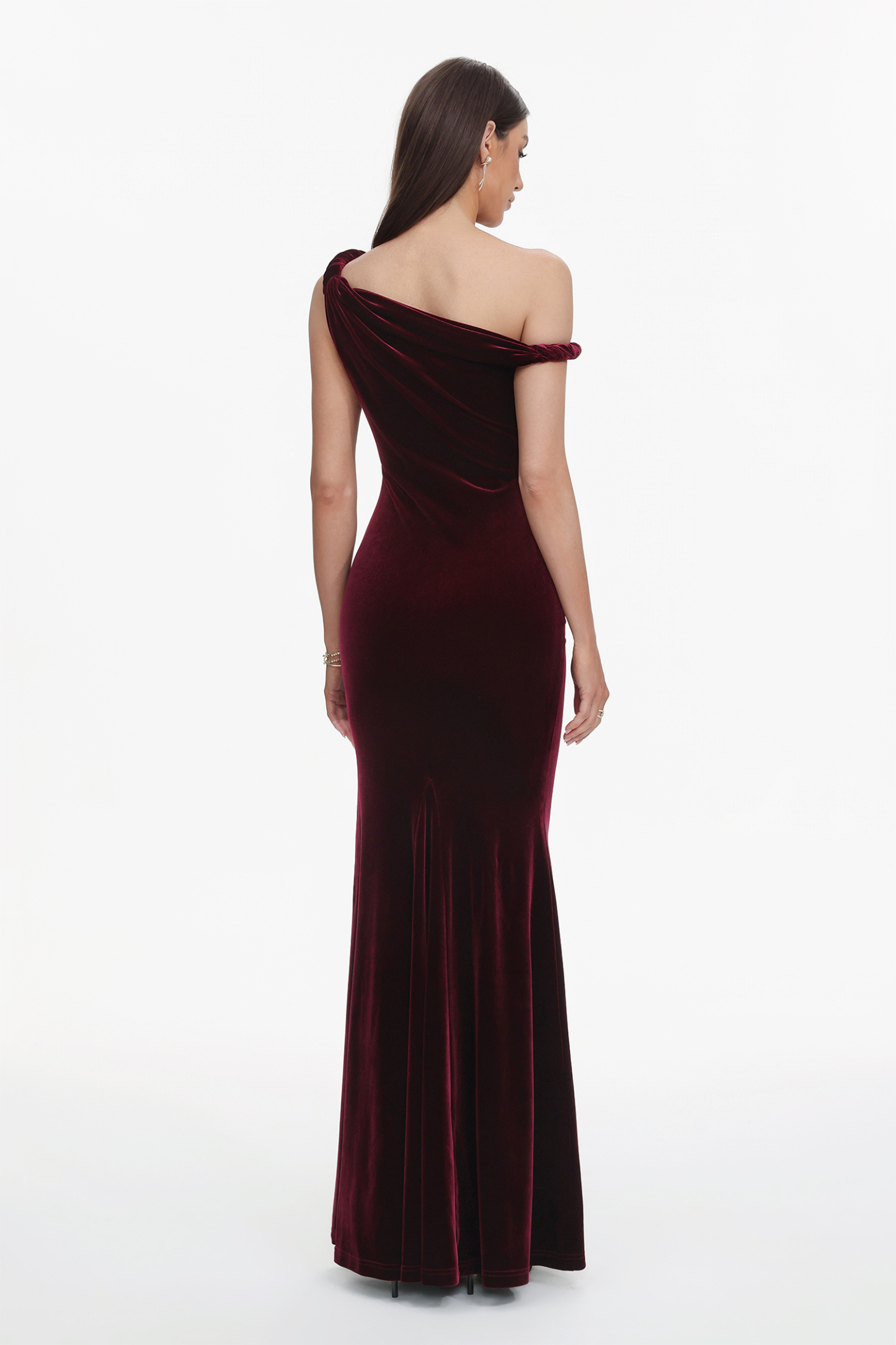 Tafari Romantic Contour Asymmetric Twist Velvet Maxi Dress