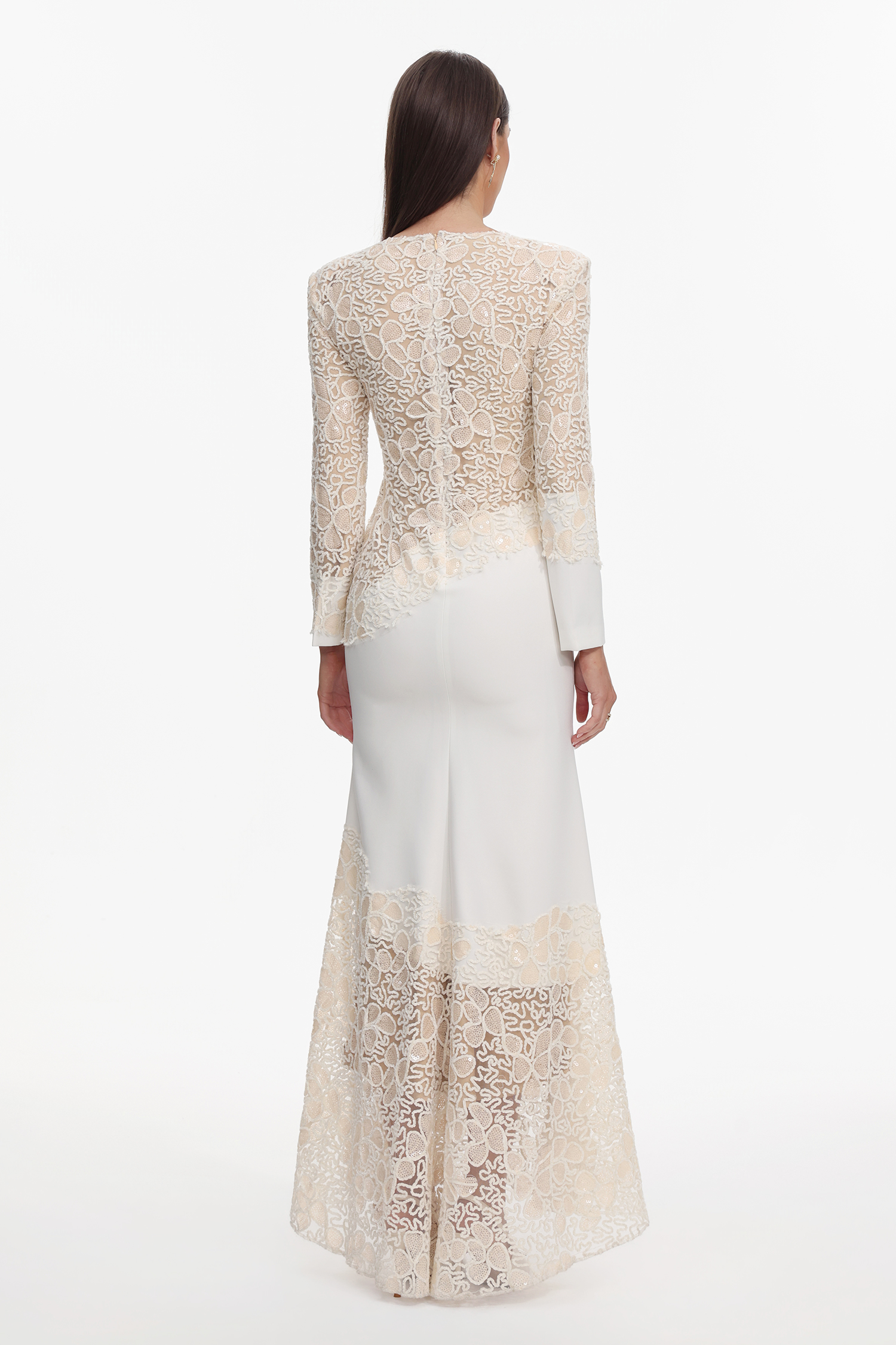 Wedasa Round Neck Long Sleeves Embroidery Lace Maxi Dress