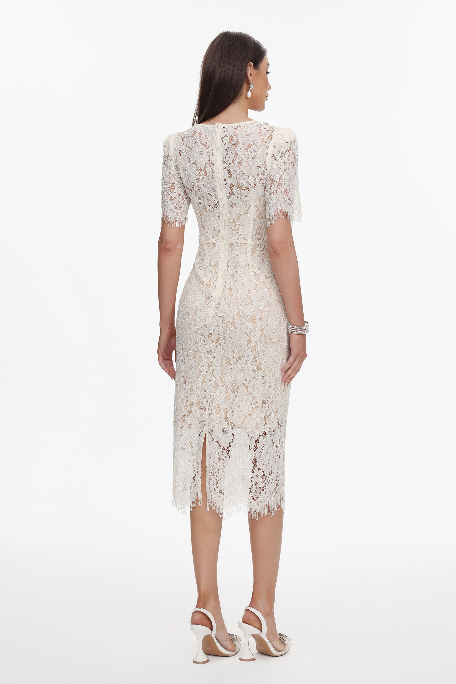 Maisie V-Neck Short Sleeves Bowknot Lace Midi Dress