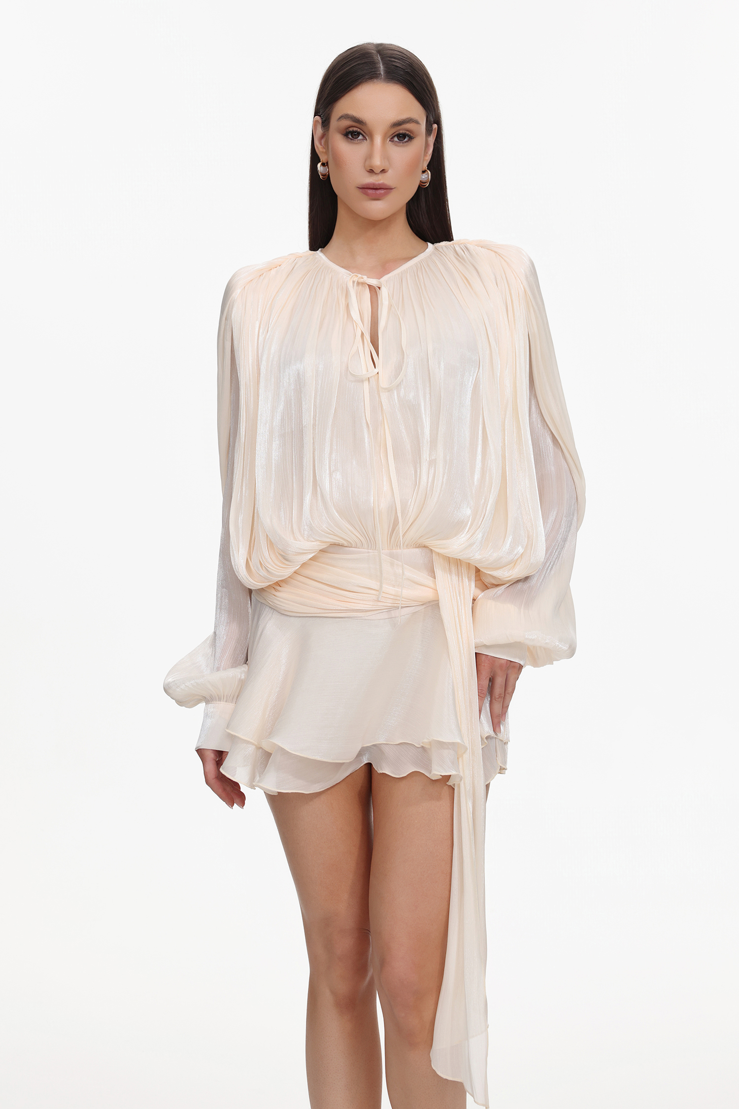 0730 Dekia Long Sleeve Hollow Out Flounce Mini Dress – Bellabarnett