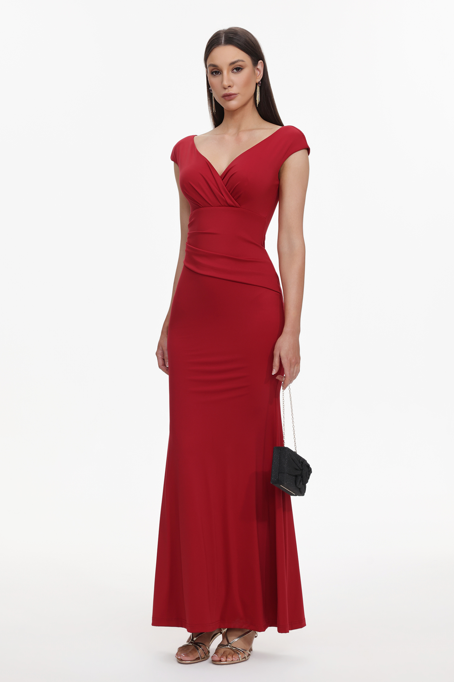 Yonce Romantic Contour V Neck Pleated Maxi Dress