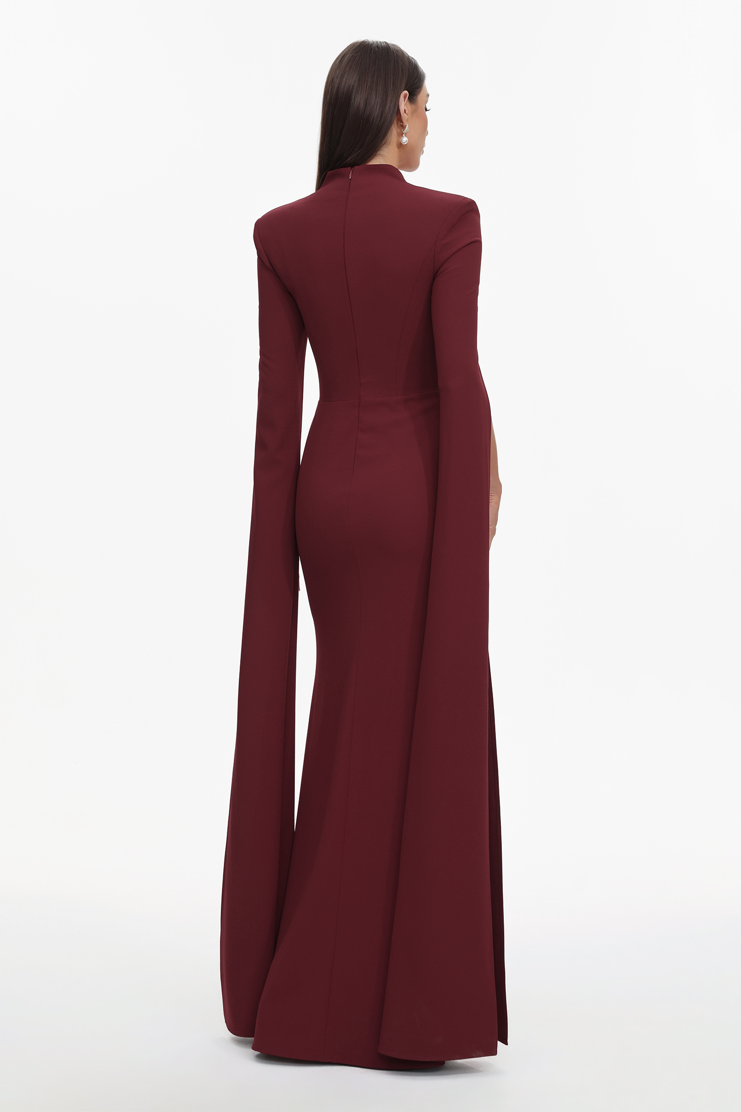 Werko Elegant Tailored Square Neck Cape Sleeve Woven Maxi Dress