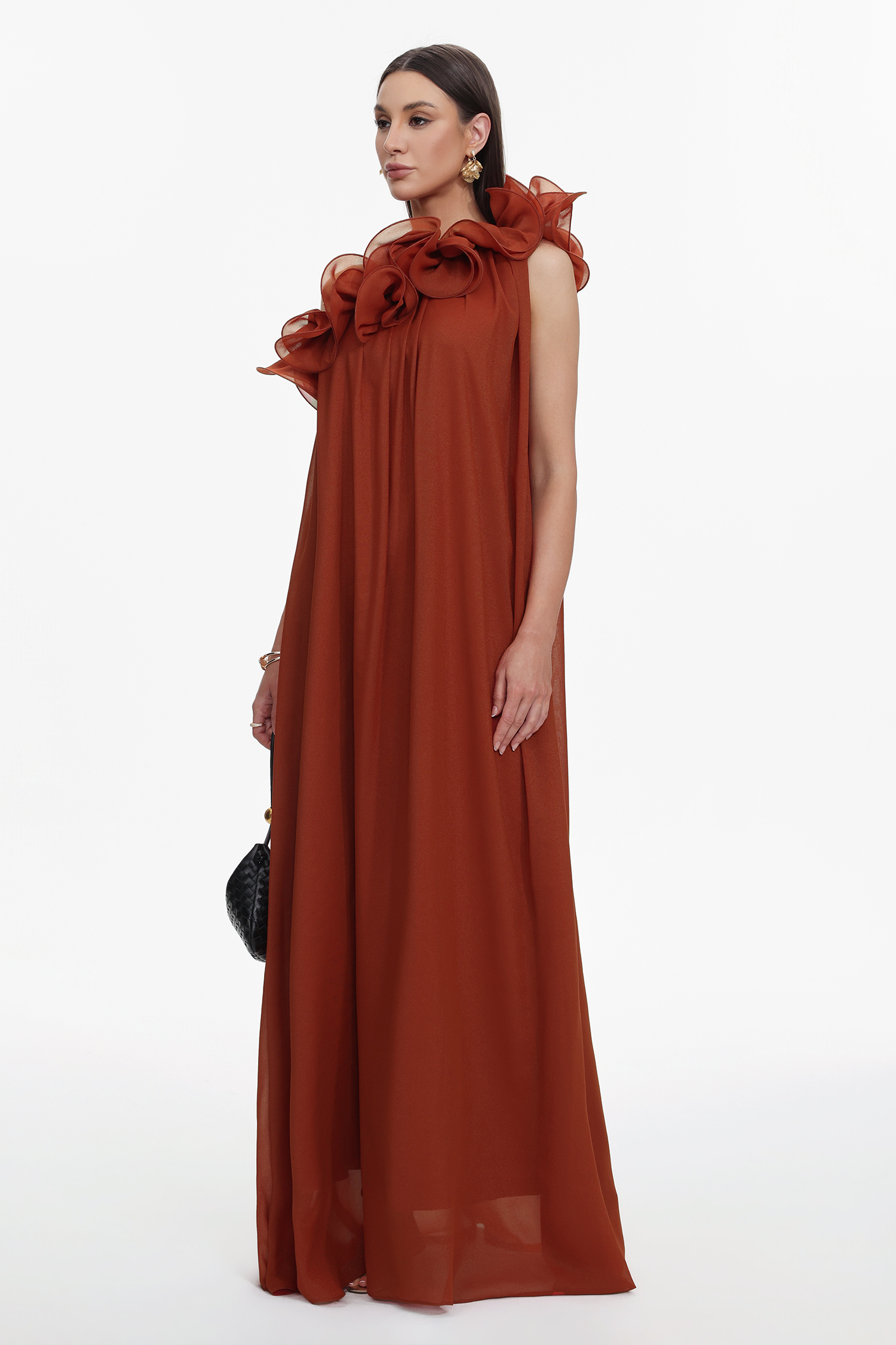 Neal Resort Flowy One Shoulder Ruffle Maxi Dress