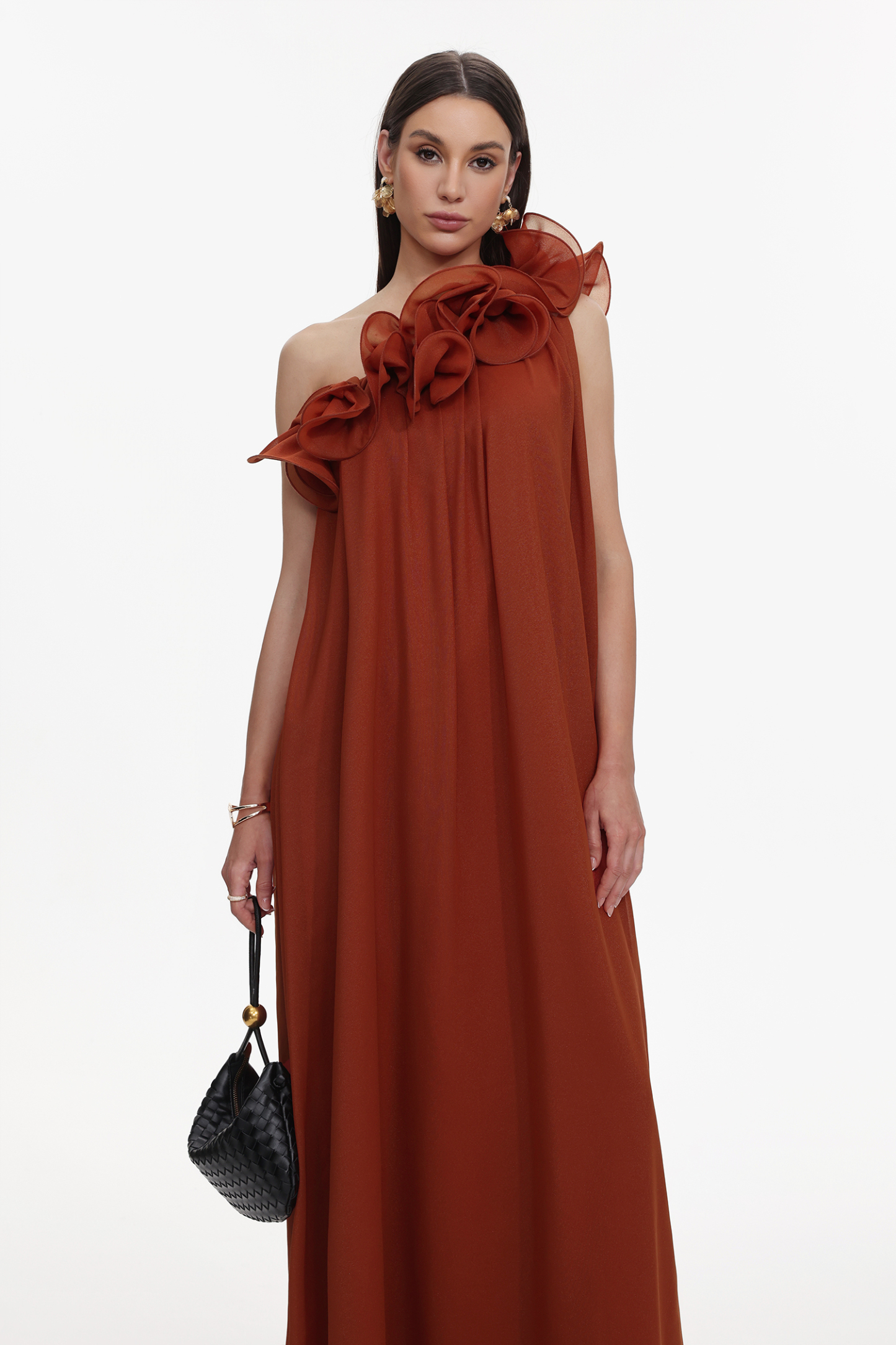 Neal Resort Flowy One Shoulder Ruffle Maxi Dress