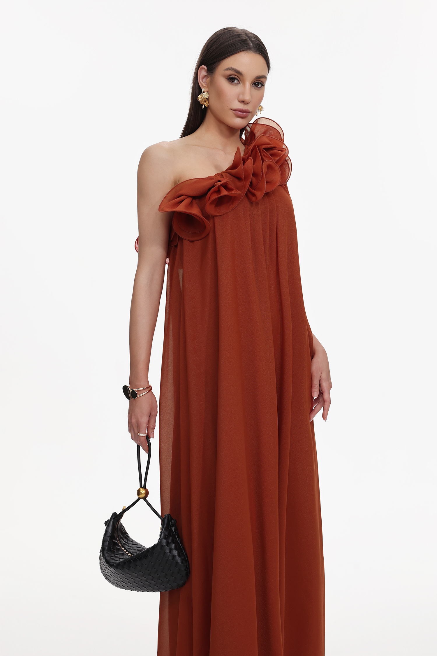 Neal Resort Flowy One Shoulder Ruffle Maxi Dress