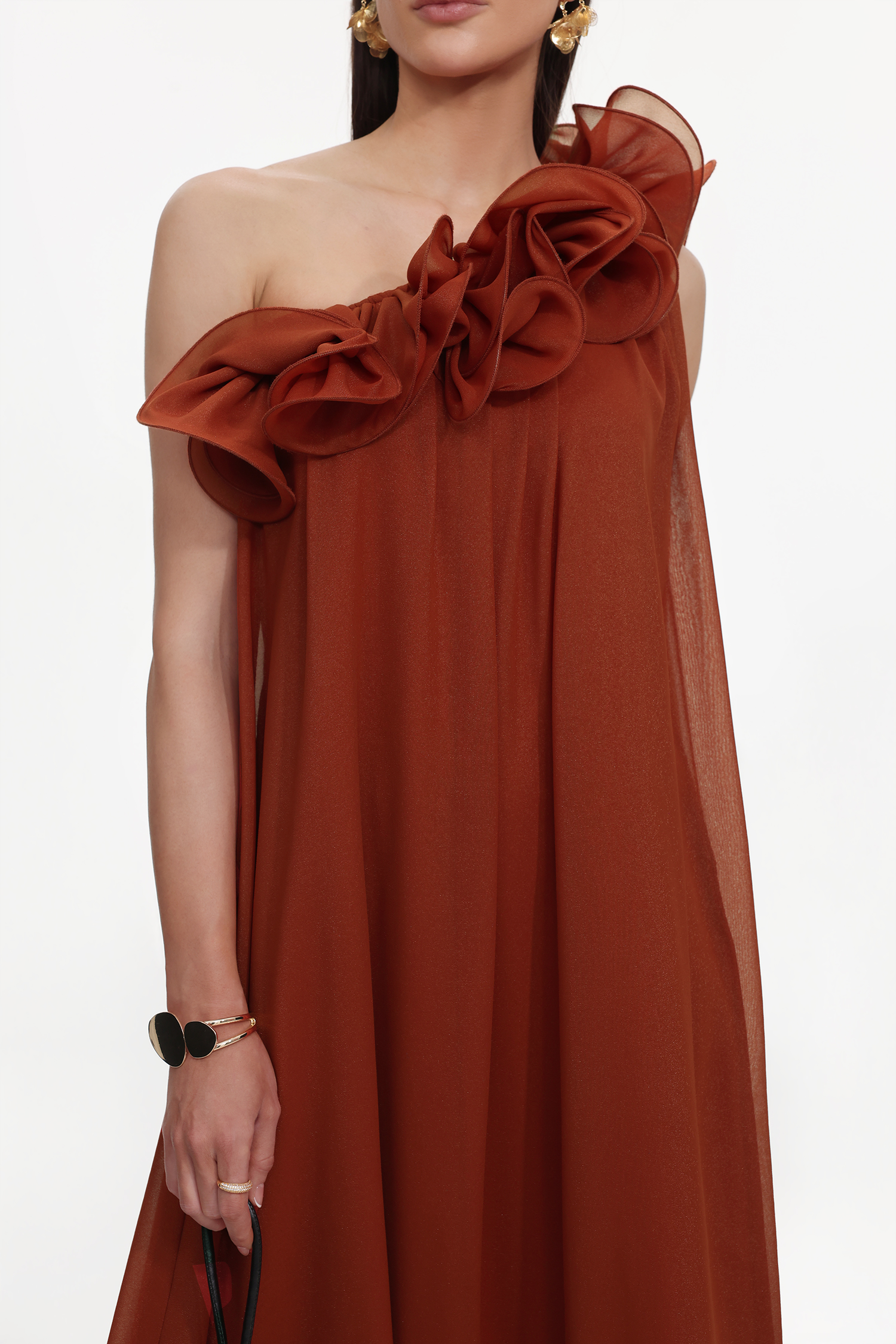 Neal Resort Flowy One Shoulder Ruffle Maxi Dress