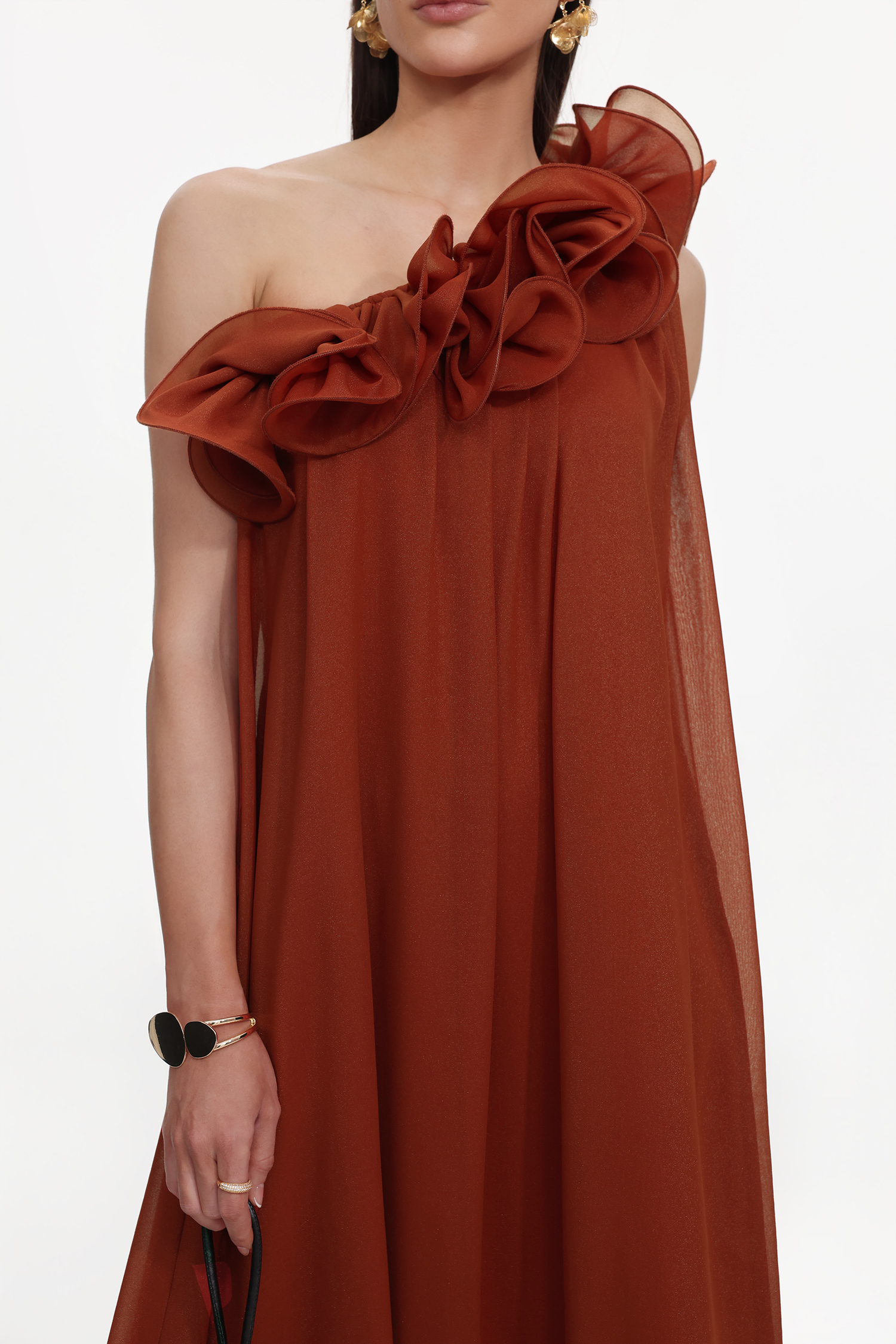 Neal Resort Flowy One Shoulder Ruffle Maxi Dress