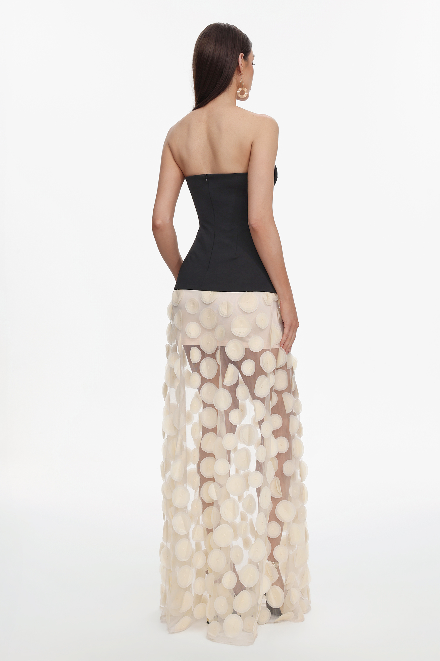 Falzer Sleeveless Netting Wafer Maxi Dress